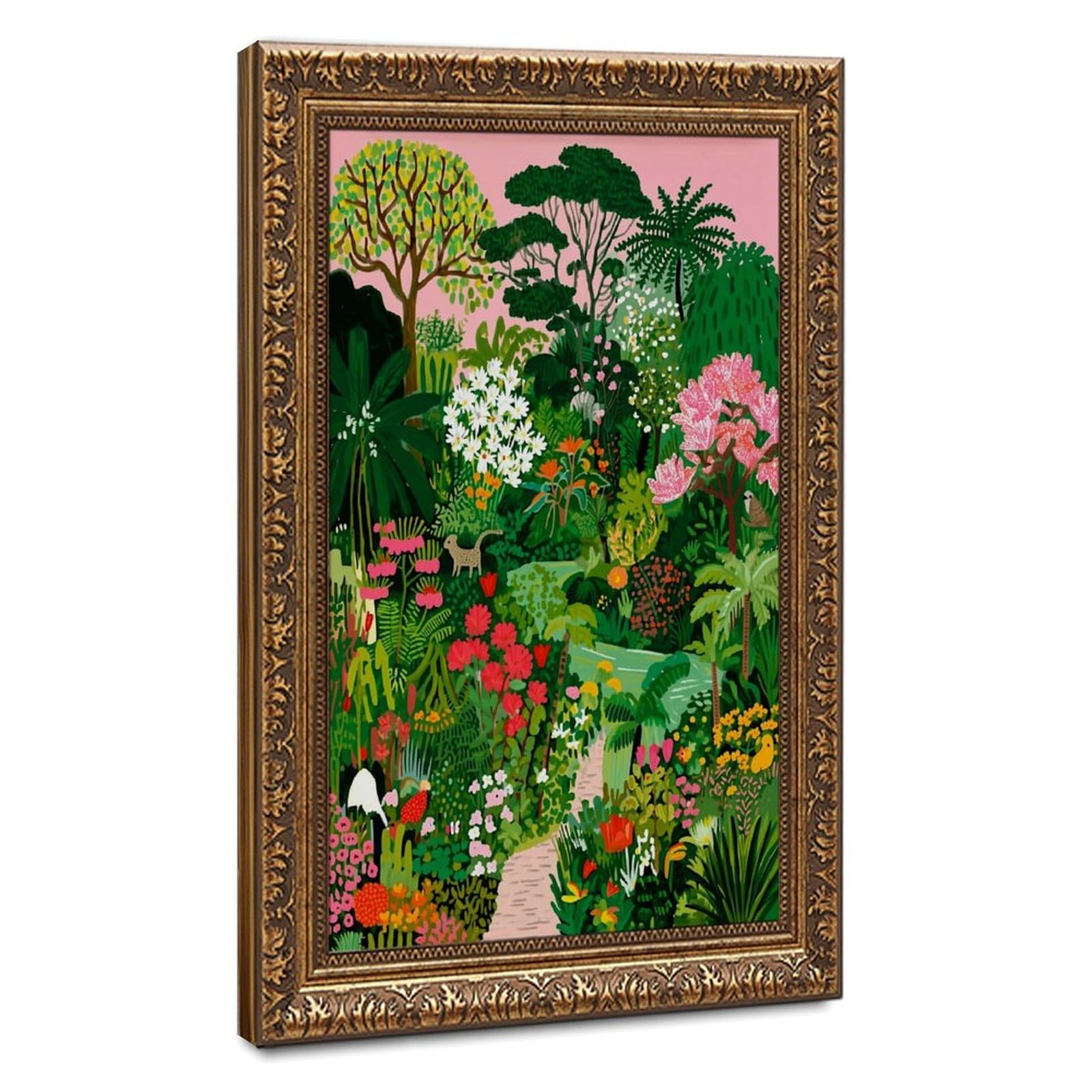AYINUER Kunstdruck auf Leinwand, Motiv: tropischer Garten, für Schlafsaal, Dekoration, Geschenk | 50,8 cm L x 76,2 cm B, Retro-Goldrahmen, mehrere Größen, mehrere Rahmenstile, Wandkunst, Dekobild, Heimdekoration