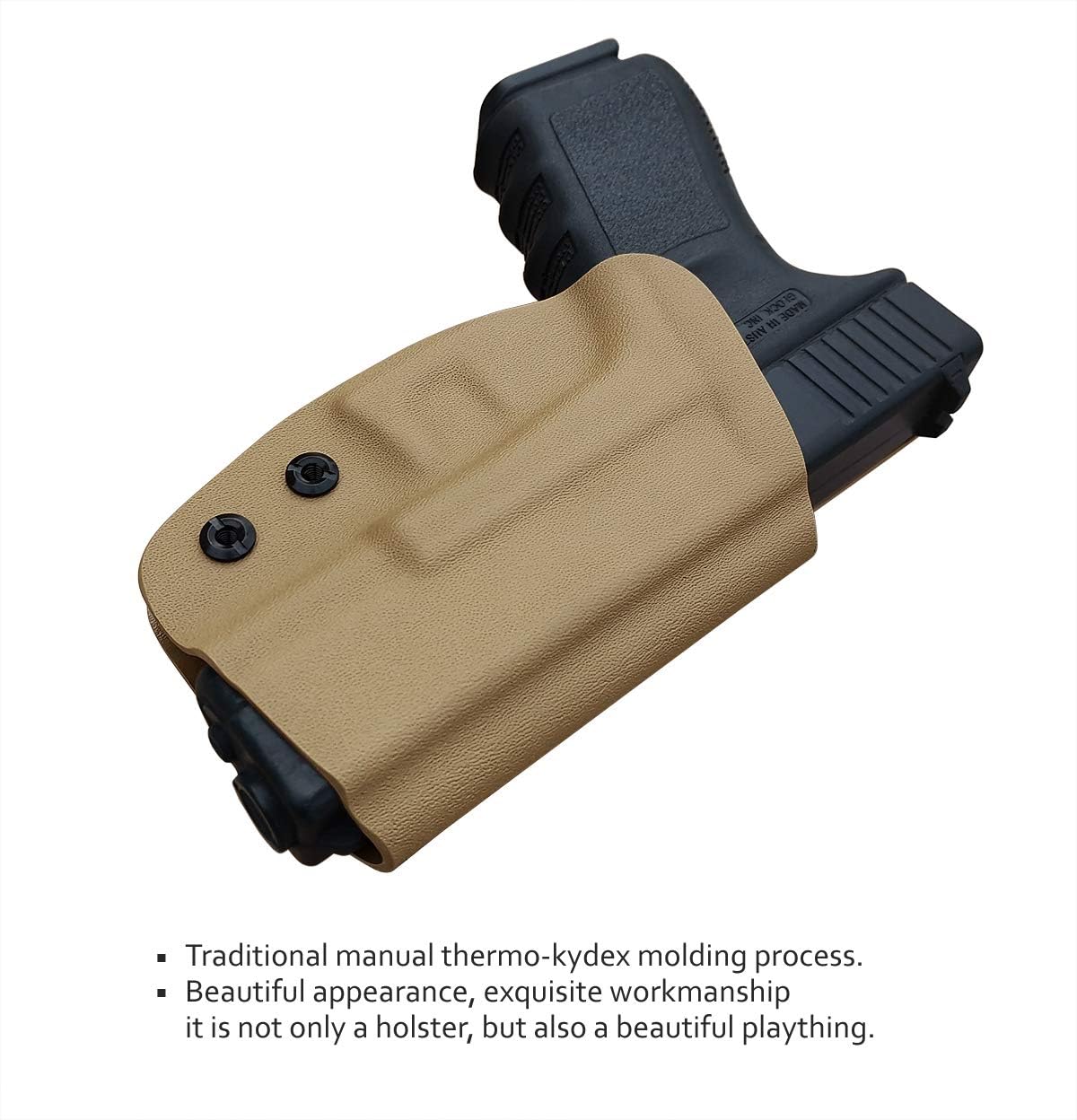 OWB Kydex Holster Fit: Glock 17 19 19x 44 45 26 (Gen 1-5) / Glock 22 23 25 27 31 32 33 30s (Gen 3-4) - Outside Waistband Carry 1.5-2 Inch Belt Clip - Adj. Width Height Retention Cant, Entrance Widened
