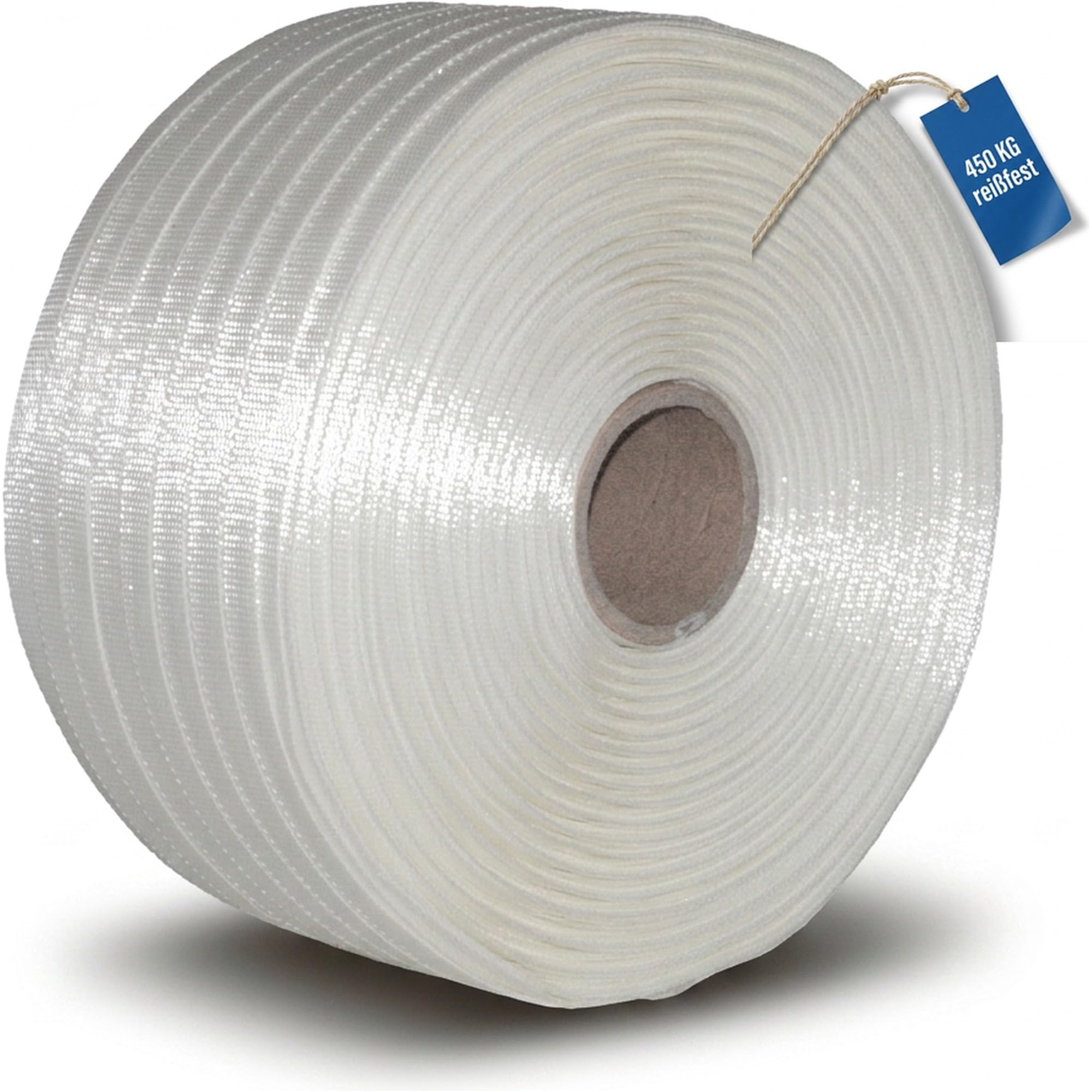 4 rouleaux de ruban de cerclage textile tissé, largeur 16 mm, longueur 850 m chacun, résistance à la déchirure 450 kg, noyau 76 mm