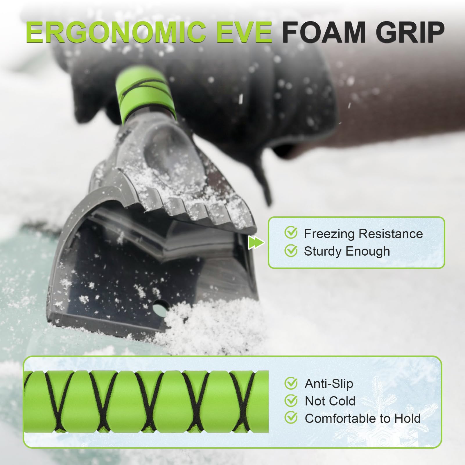 Rascador de Hielo de 33 Pulgadas y Cepillo de Nieve Extensible para Parabrisas de automóvil y Agarre de Espuma con Cabezal de Cepillo Giratorio de 360° para Navidad, automóvil, camión, SUV