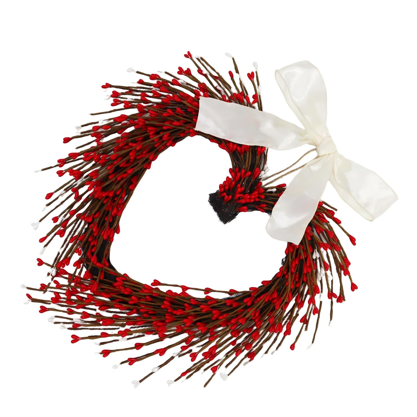 Couronne de Coeur Romantique 18 Pouces Déco de Baies et Nœud Blanc