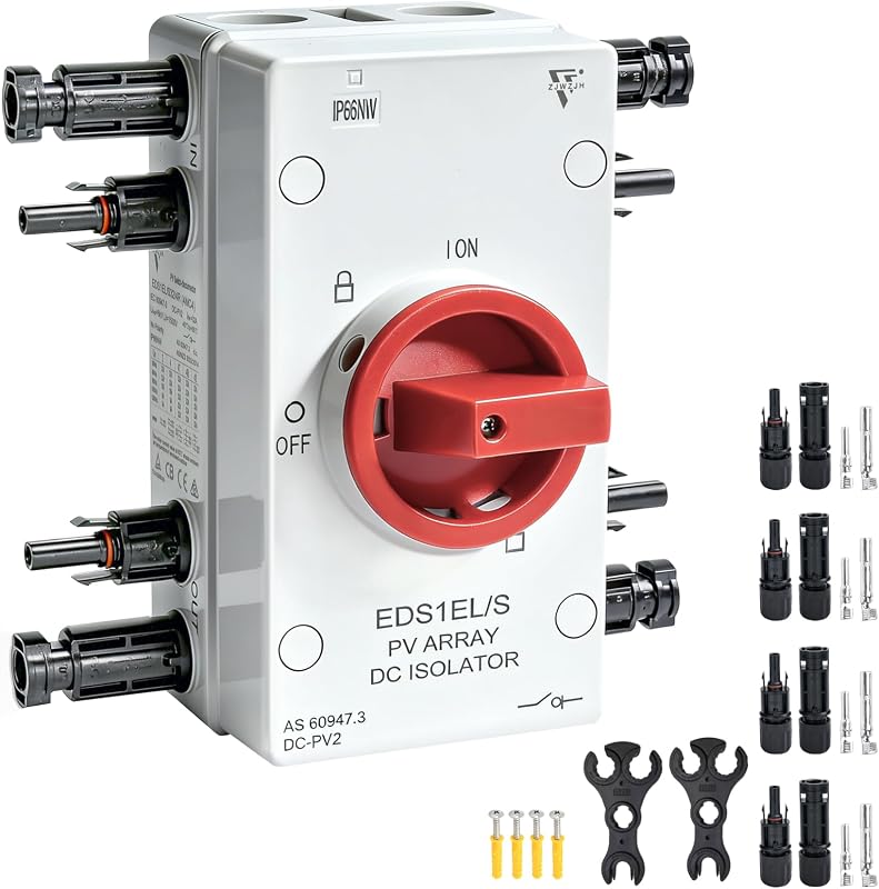 Chave Seccionadora Solar DC PV2 4 Polos 1500 V 32 A com 4 MC4, 2 Entradas e 2 Saídas, IP66 ZJWZJH