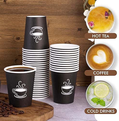 Miniatura 4 de Paquete de 360 tazas de café de papel de 8 onzas, vasos desechables de papel negro para bebidas calientes, agua potable, utilizado para cafeterías,