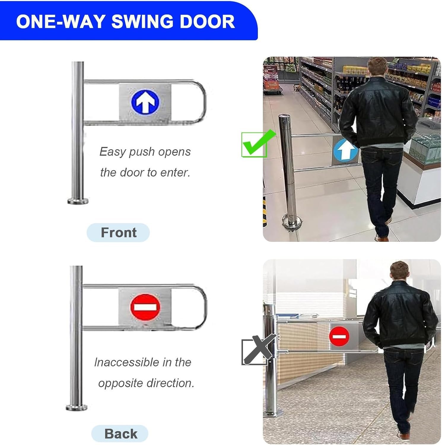 Cancello a battente automatico con meccanismo di sicurezza a molla per accesso sicuro all'ingresso in spazi commerciali