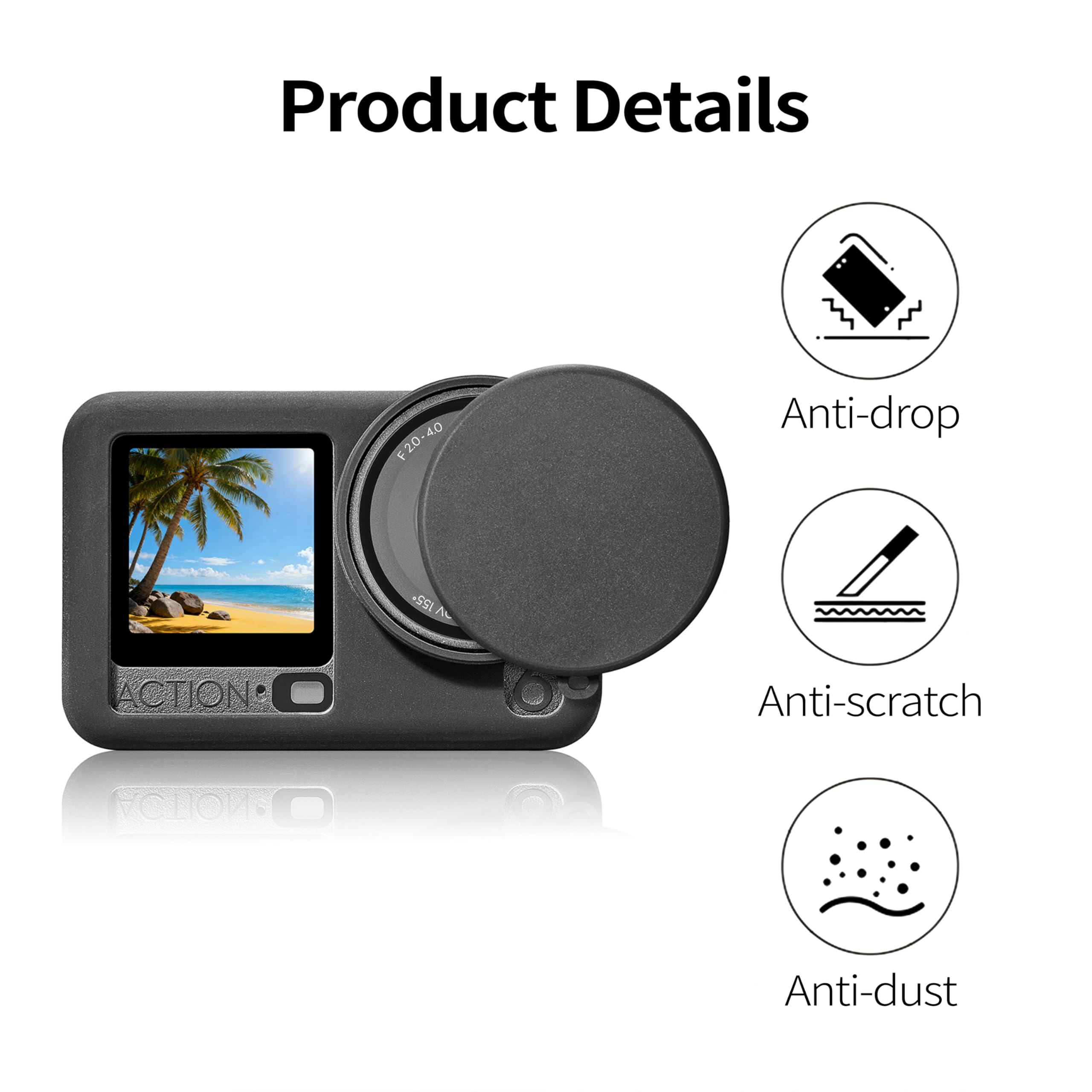 Silikonowe etui ochronne do DJI Action 6 z pokrywą obiektywu i smyczą do DJI Osmo Action 6, akcesoria, odporne na uderzenia, zarysowania, zmywalne, antypoślizgowe, pyłoszczelne