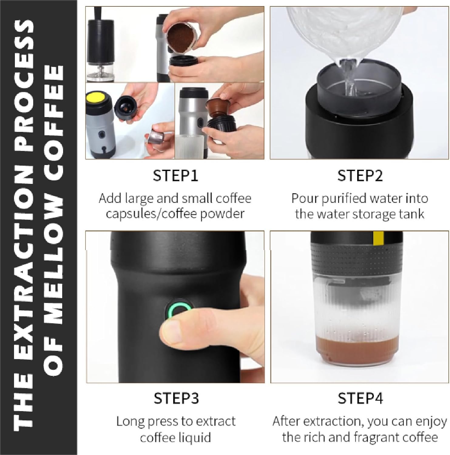 APLUSH Portable Coffee Maker,60Ml Electric Wireless Espresso Coffee Machine for Coffee Capsule/Powder,Travel Coffee Maker for Camping Travel Hiking Office,Green