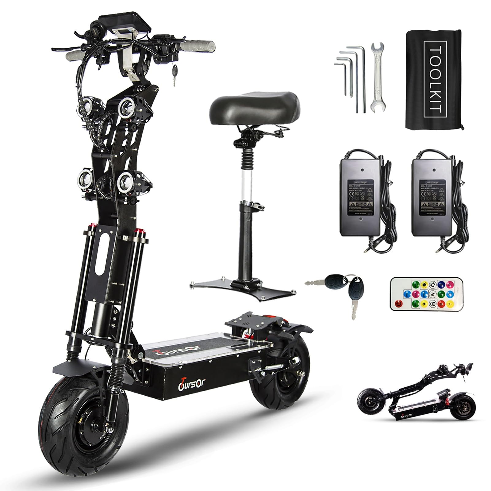 Electric Scooter 72V 10000W Motor 13 Solid Fat Tire Buggy with Seat Dual Brake System 40Ah 21700 Li-Ion