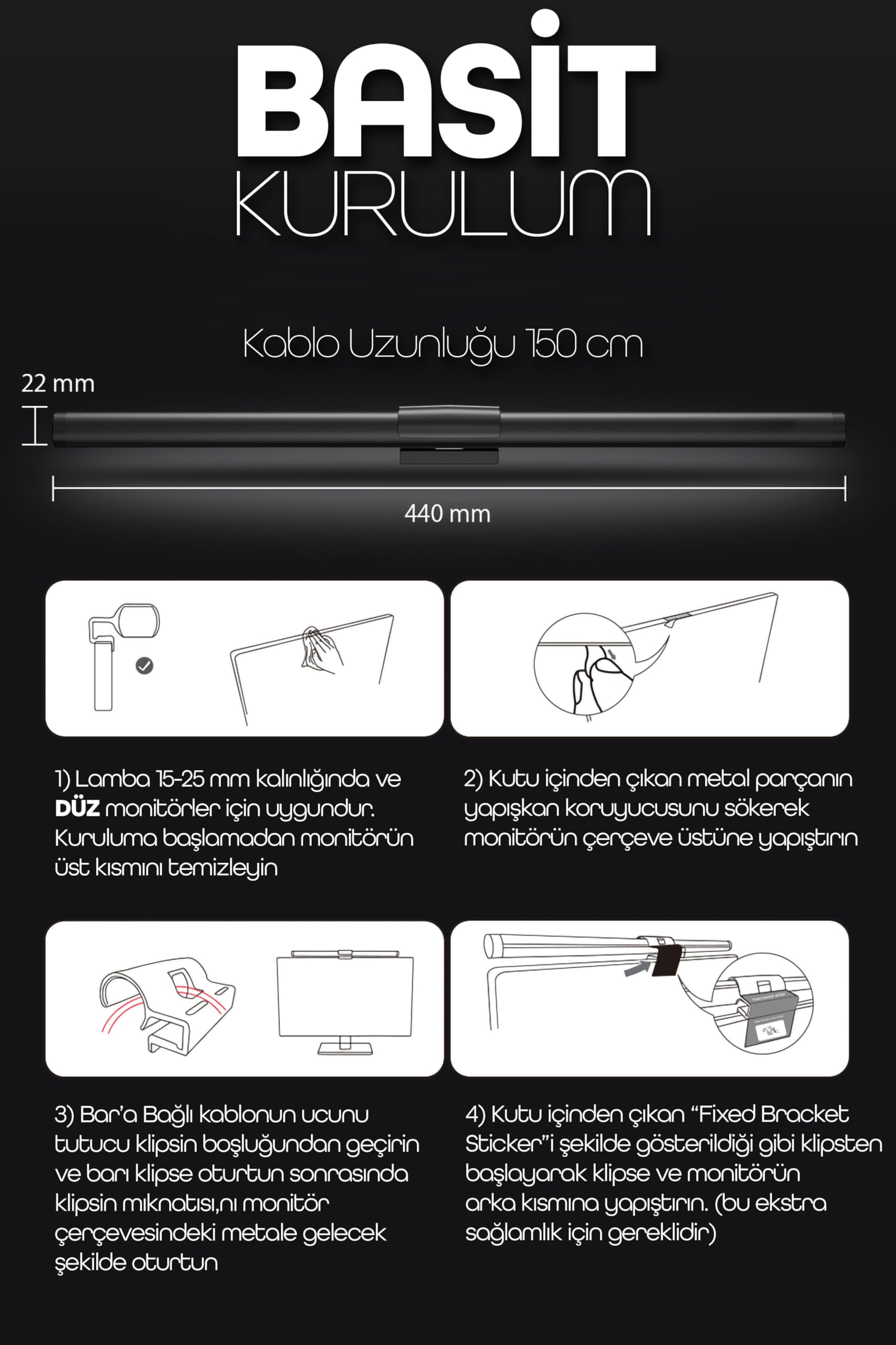 Monitör Lambası Kumandalı Light Pro Series USB Kademeli Parlaklık Renk Ayarlı Masa PC Ekran Işığı