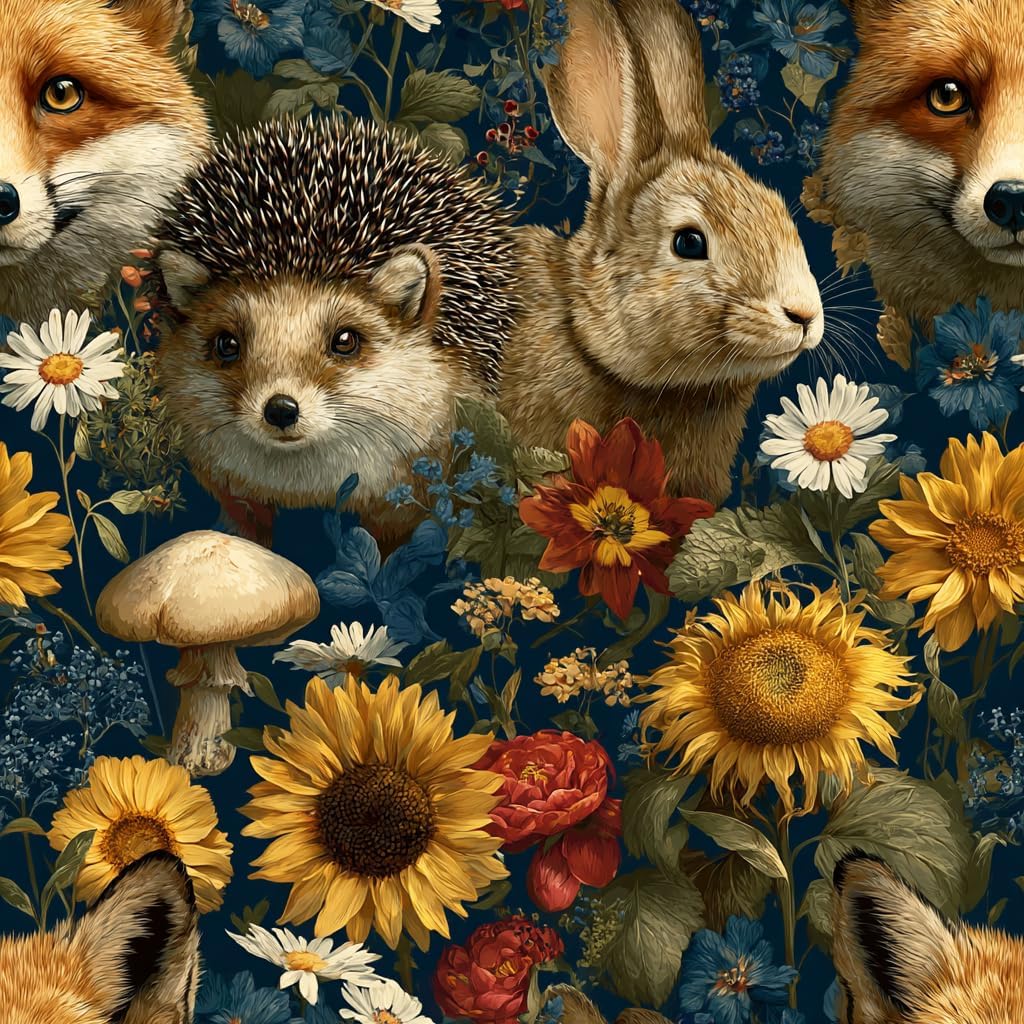 Vintage Forest Wildlife Floral Wallpaper Peel and Stick Removable 17.7" x 118.11" Realistic Sunflower Wall Paper Self Adhesive for Classroom Bedroom Laundry Room Bathroom
