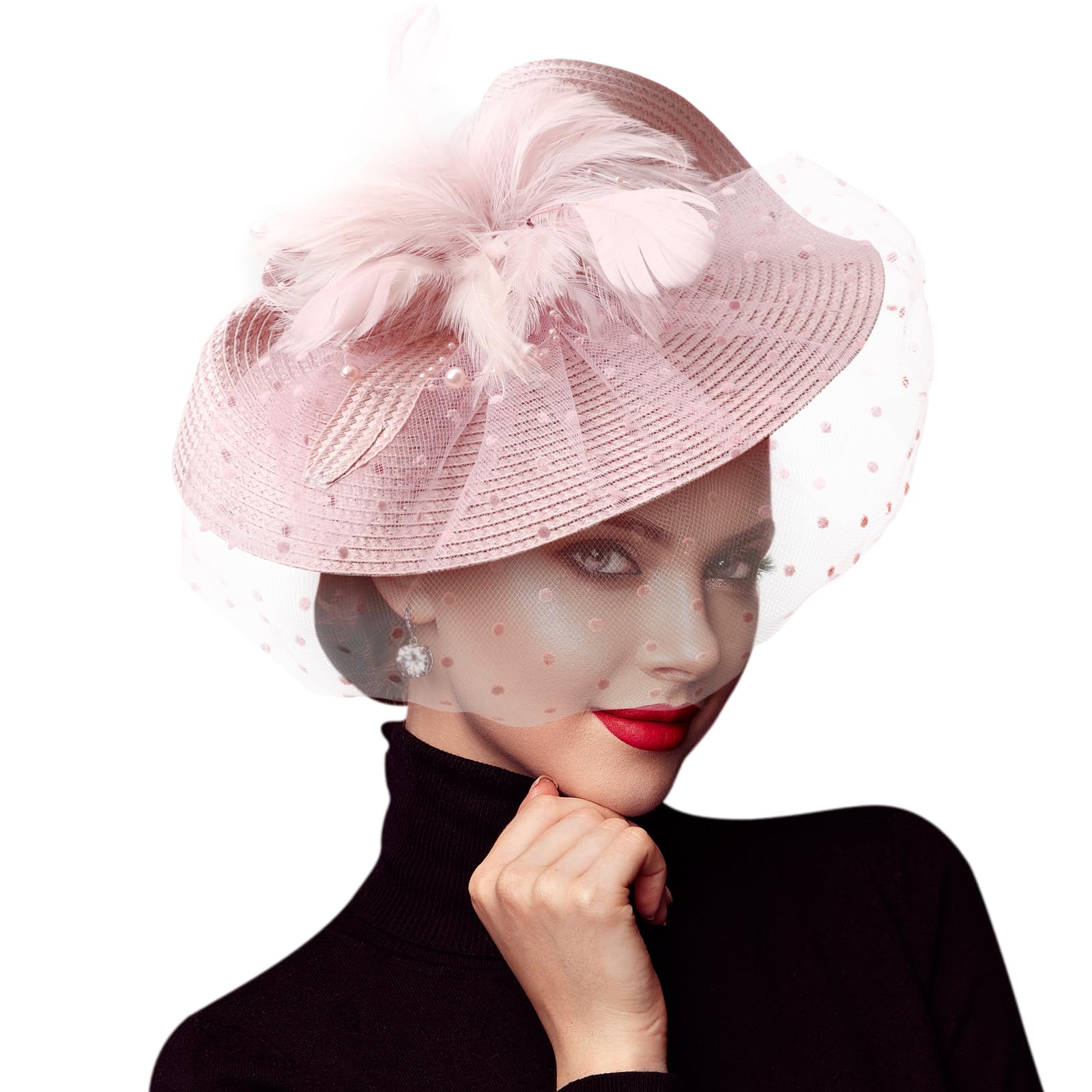 DRESHOW Women Fascinator Hats Tea Party Hat Vintage Pillbox Hat Headband for Cocktail