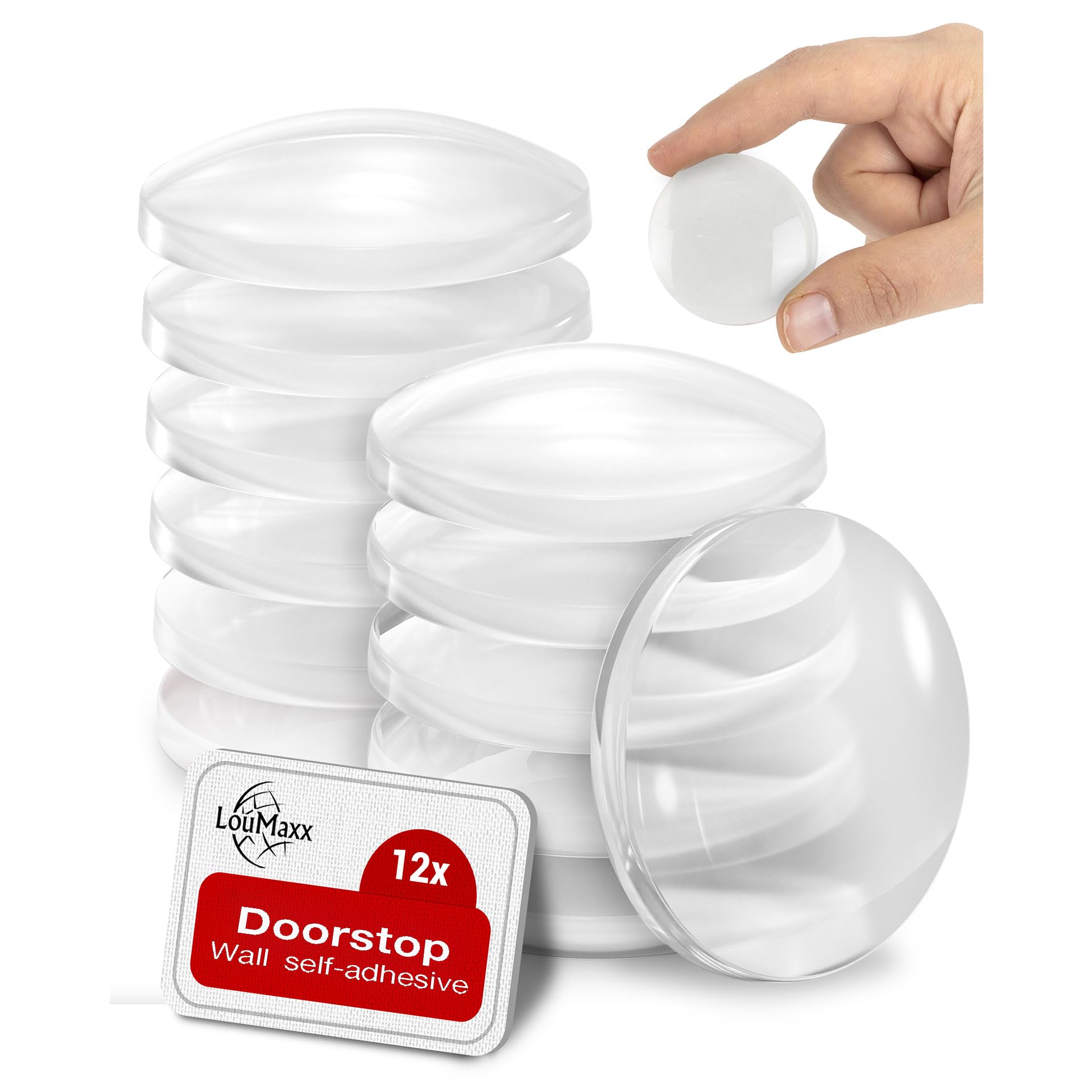 LouMaxx 12pcs 40mm Clear Wall Door Stoppers Self Adhesive Rubber Door Stoppers for Walls, Doors and Furniture, Wall Protection, Door Handle