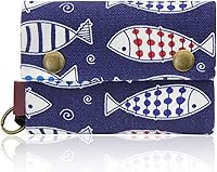 WisePoint Women's Trifold Canvas Wallet with Keyring - Cute Fish Design, 16 Card Slots, Zipper Coin Pockets for Cash & Cards