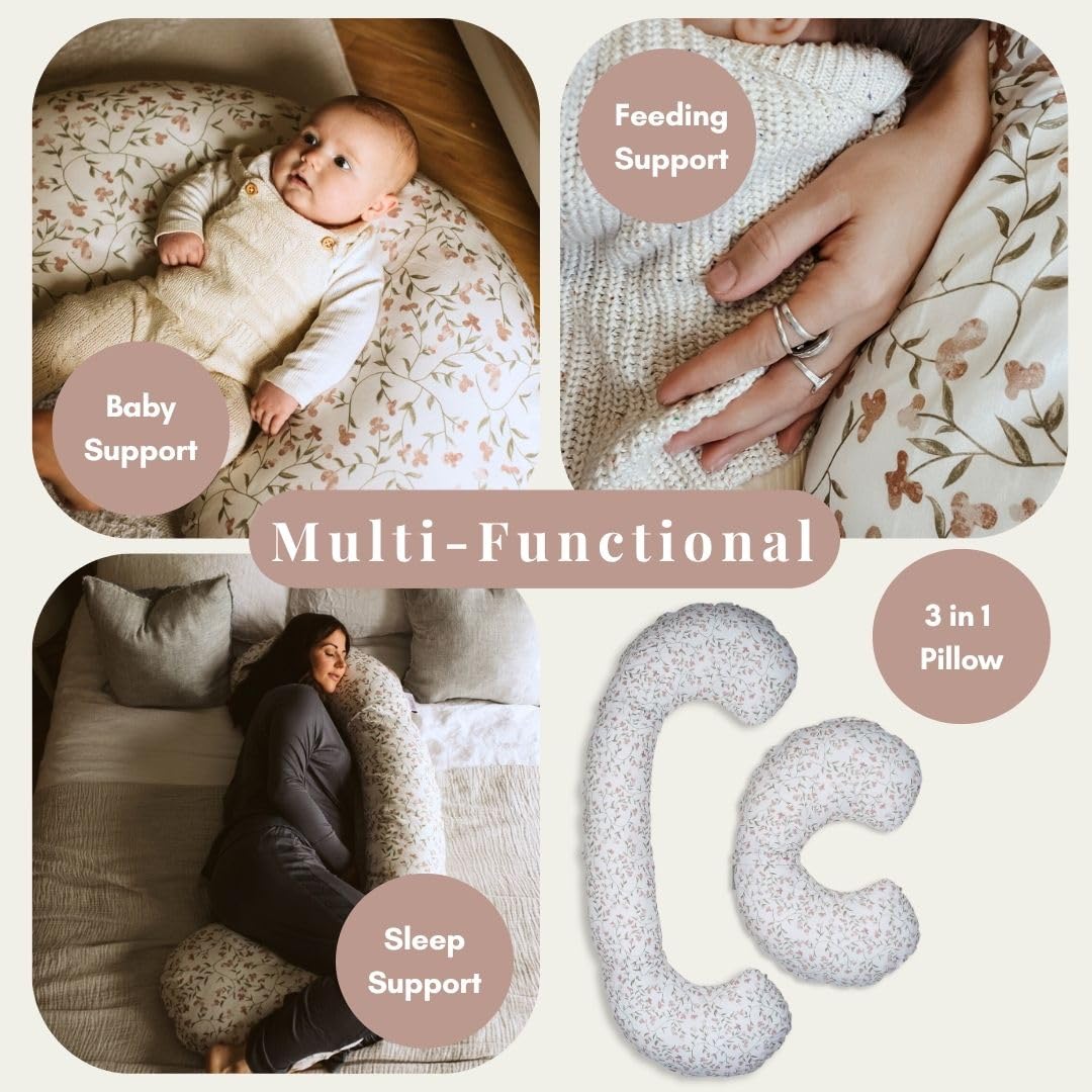 BellaMoon Almohada de embarazo 3 en 1, soporte de almohada de cuerpo completo para mujeres embarazadas, almohadas de embarazo ajustables en forma de C para dormir, amamantar y tumbona para bebé, funda