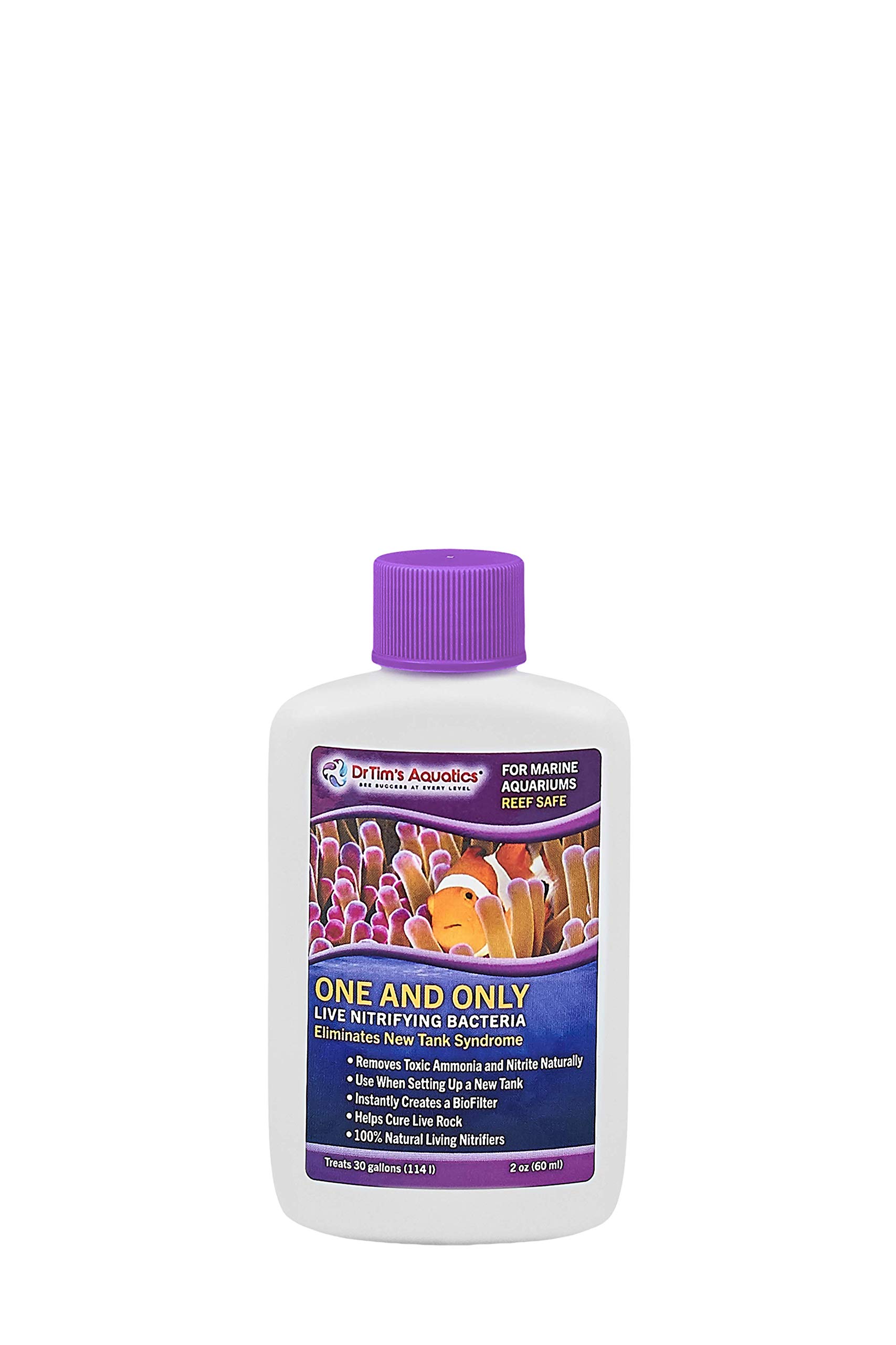 DrTim's Aquatics Reef One & Only Nitrifying Bacteria – For Reef, Nano and Seahorse Aquaria, New Fish Tanks, Aquariums, Disease Treatment – H20 Pure Fish Tank Cleaner – Removes Toxins – 2 Oz. (400)