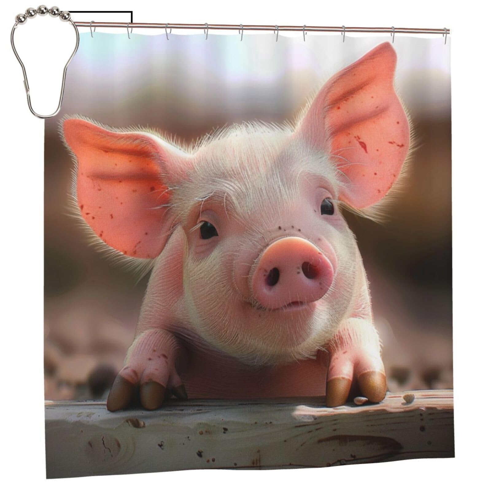 BWWHCCTI cute Animal at Farm Printed Shower Curtain With 12 Iron Hooks Opaque Quick Drying Waterproof Shower Curtains Sets For Bathroom 183x183 CM