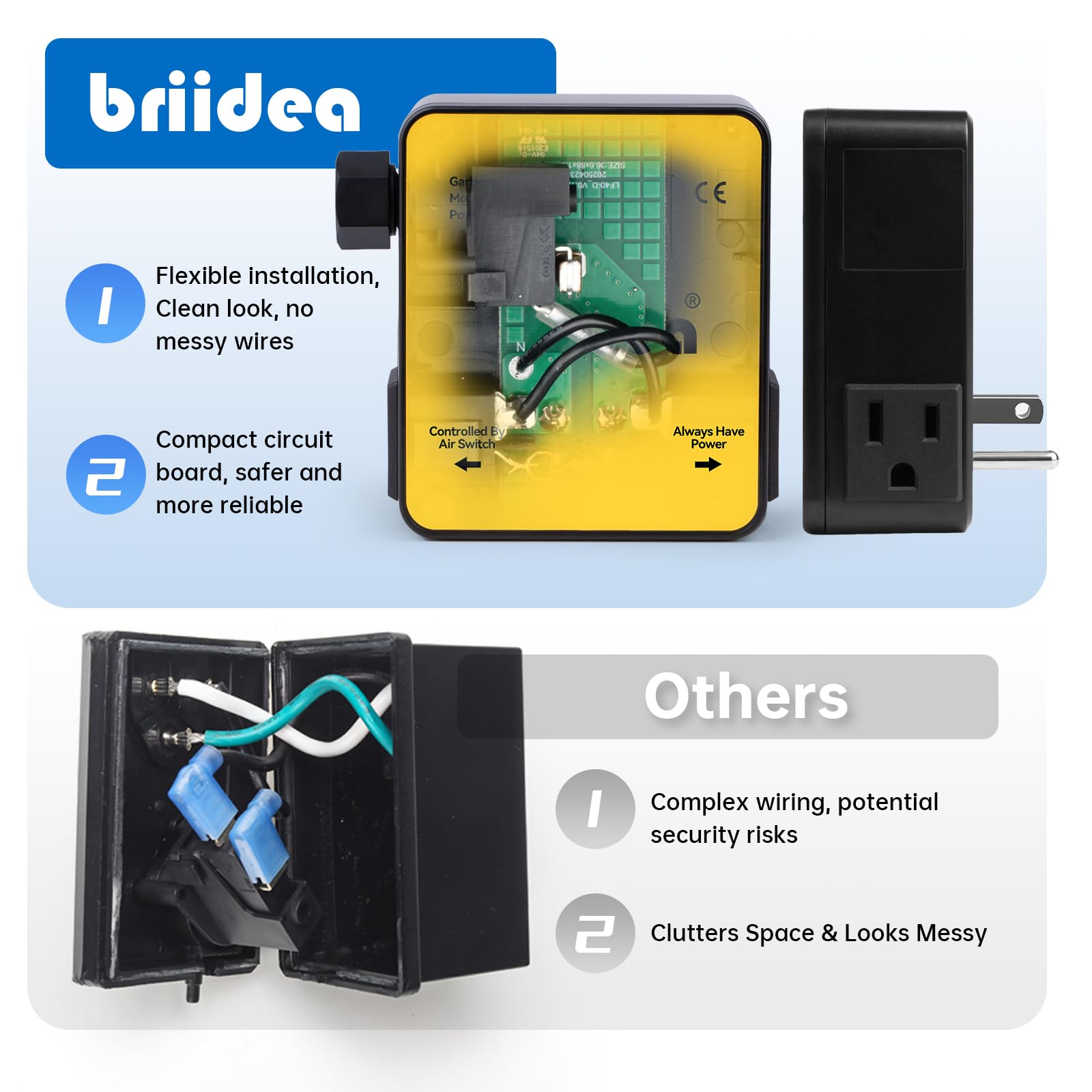 Briidea, kit d'interrupteur d'air à double sortie pour évier en acier inoxydable doré brossé bouton marche/arrêt pour déchets alimentaires et déchets