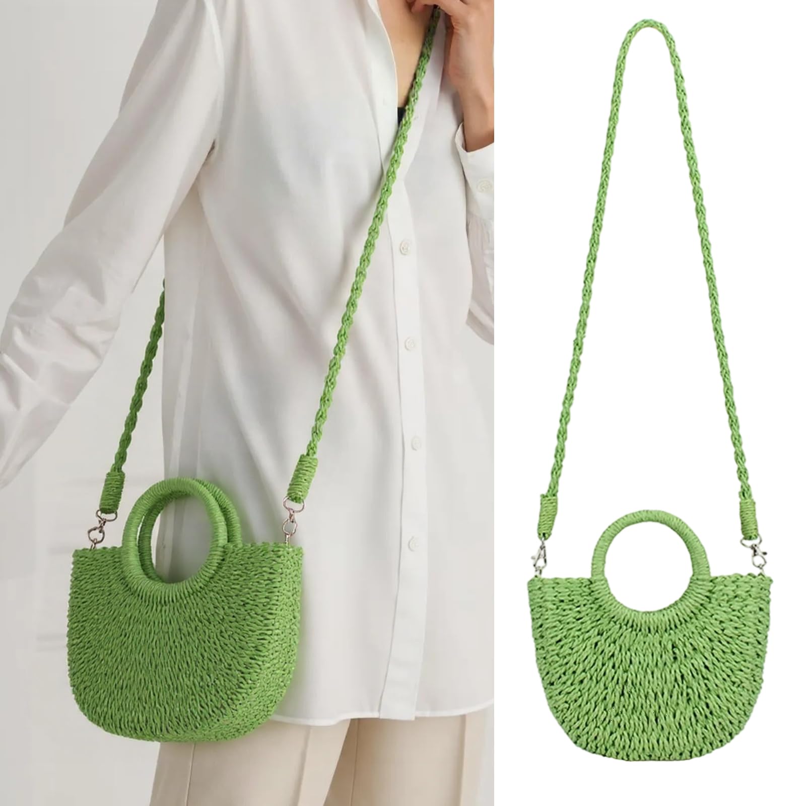 Bandolera de paja creativa y funcional con cordón, bolsos de hombro para mujer que brindan comodidad y estilo. Bolso bandolera de moda
