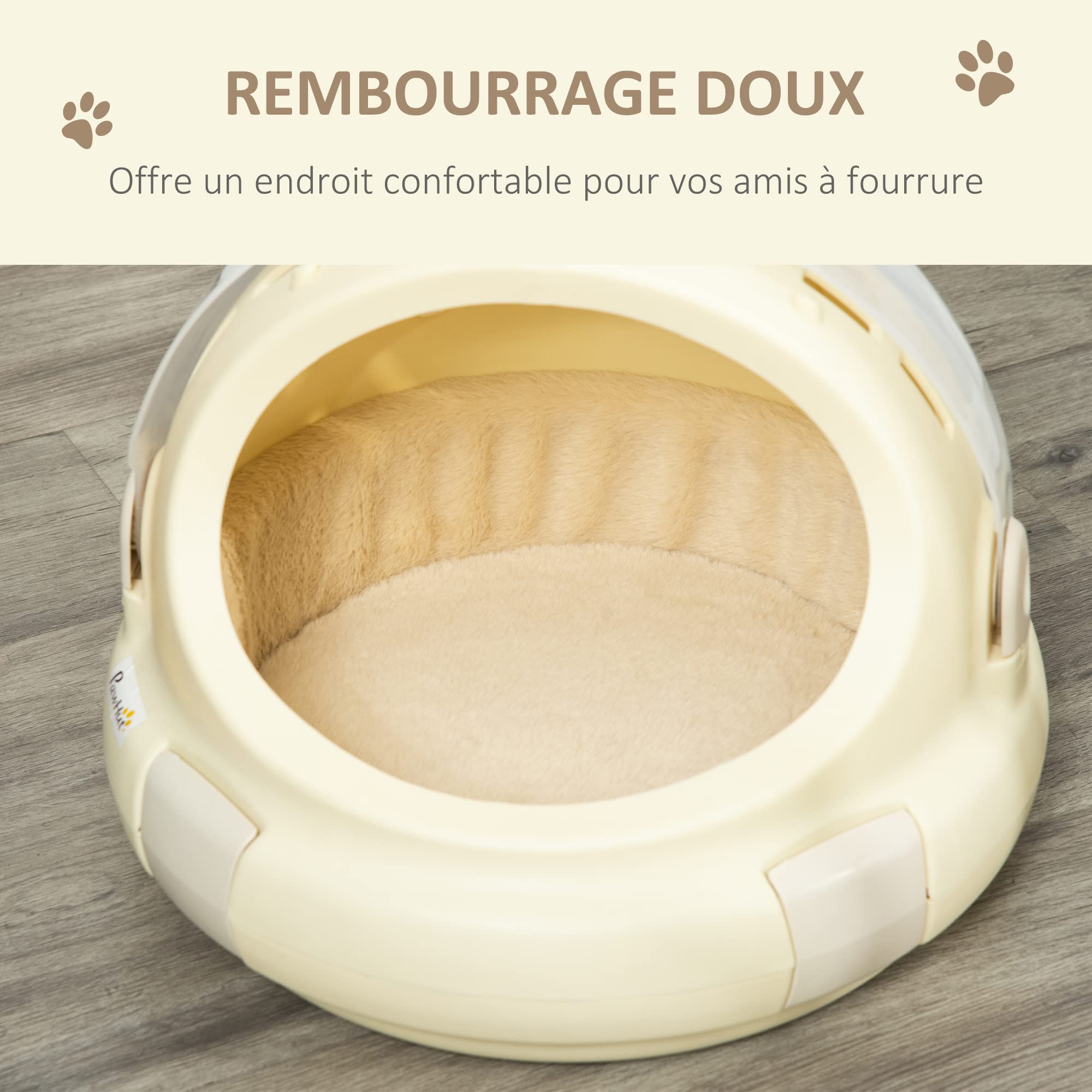 PawHut Caisse de Transport Niche pour Chat Maison pour Chat Portable Panier Lavable Coussin Amovible pour Chat ou peitie Chien Nettoyage Facile 41 x 41 x 35,2 cm Beige | Maison pour Chat, Panier Lavable, Coussin Amovible, ou Peitie Chien, Nettoyage Facile