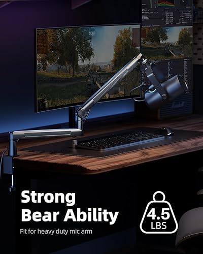Miniatura 4 de TODI Escritorio con soporte para micrófono, soporte de micrófono de perfil bajoalto, 4.5 libras con elevador de extensión, soporte de micrófono de
