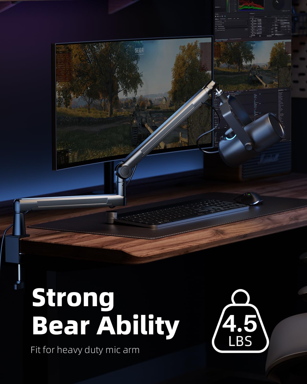 TODI Mic Stand Desk, Heavy Duty Boom Arm Bear 4.5LBS with Extension Riser, Adjustable Microphone Stand Desk, All Metal Mic Arm Desk Mic Stand with 3/8'' 5/8'' Interface