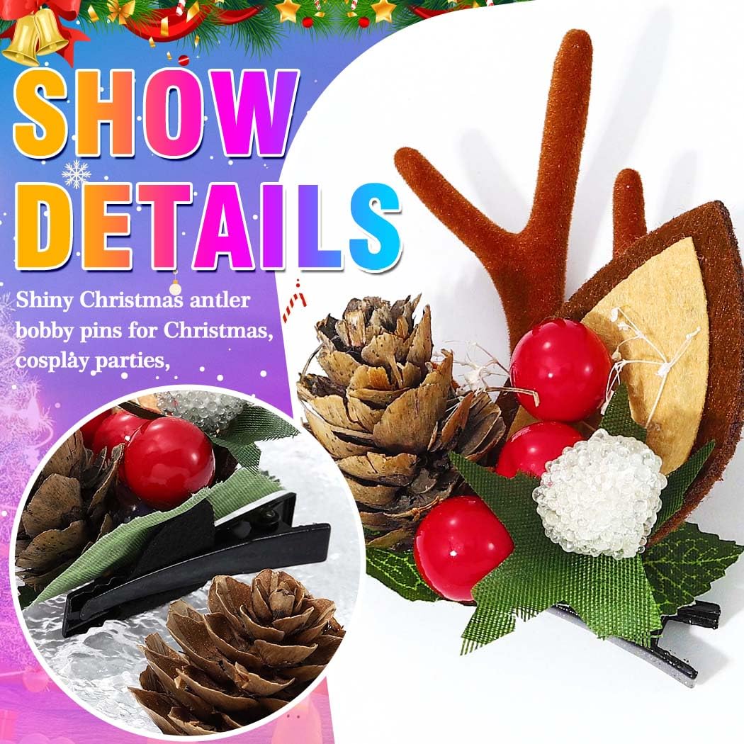 Zoestar Christmas Hair Clips Reindeer Antlers Xmas Hairpins Berry Hair Barrettes Party Costume Headpiece Hair Accessories for Women (A, One Size) - Image 4