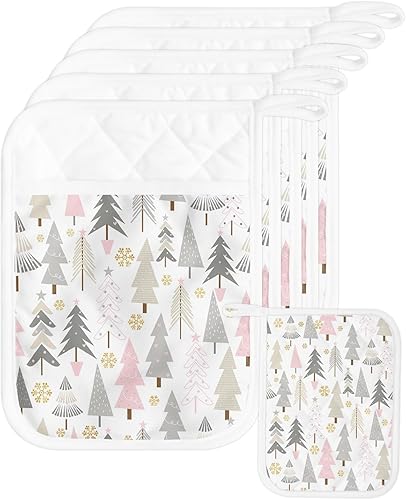 Juego de 4 agarraderas de tela de toalla para cocina, antideslizante y aislante de calor, juego de 4 macetas con bolsillo, guantes gruesos para