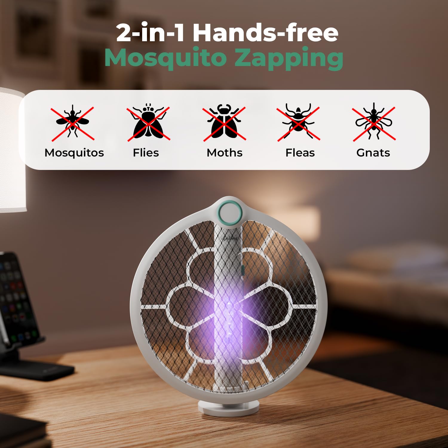 Lifelong 3-in-1 Foldable Electric Mosquito Racket | Mosquito Killer Racket | Fly Swatter | Stand & Hang Design | Mosquito Trap & UV Light | Rechargeable 1200mAh Battery | Type-C Charging 1