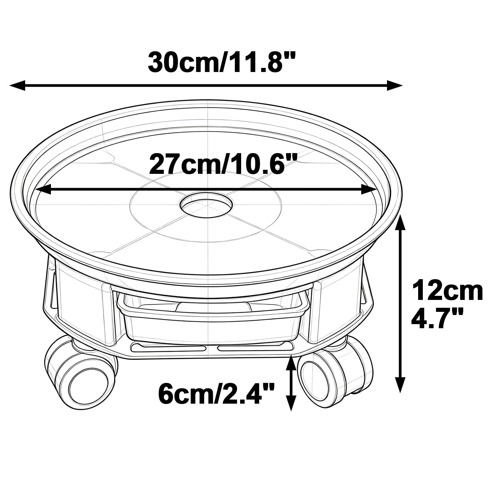 Carrello per Piante con Cassetto e Ruote, Sottovasi Resistenti per Piante | Carrello Portavasi in Plastica PP con Ruote, Portata 80kg per Soggiorno, Terrazza, Giardini(Brown,30x12cm/11.8x4.7in)