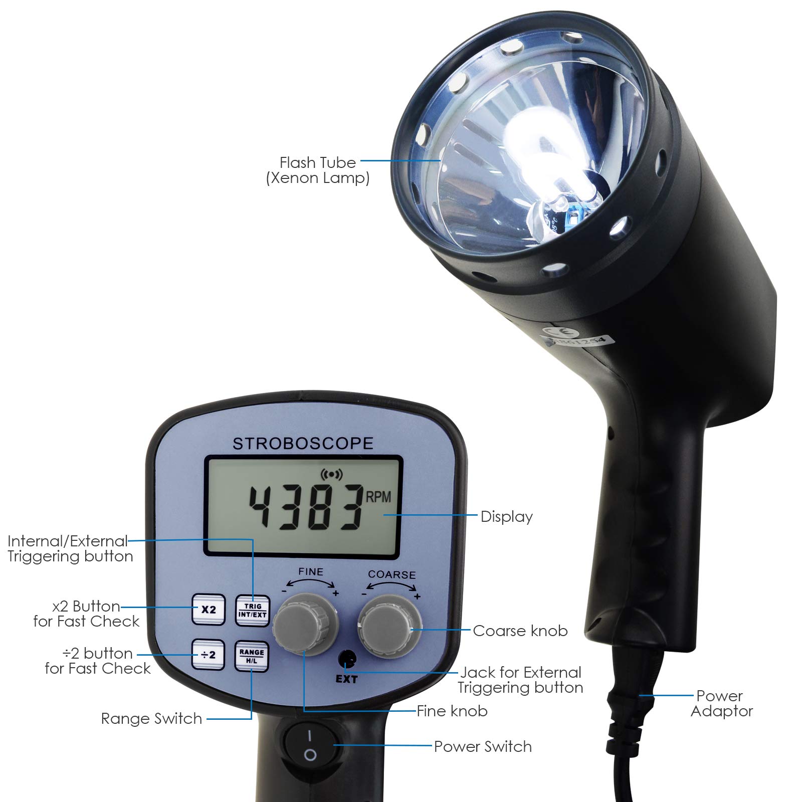 Handheld Stroboskop mit 50 ~ 12.000 Blitze pro Minute (FPM) 220 V Drehzahl Messen Digital 10 mm (1 cm) LCD-Display