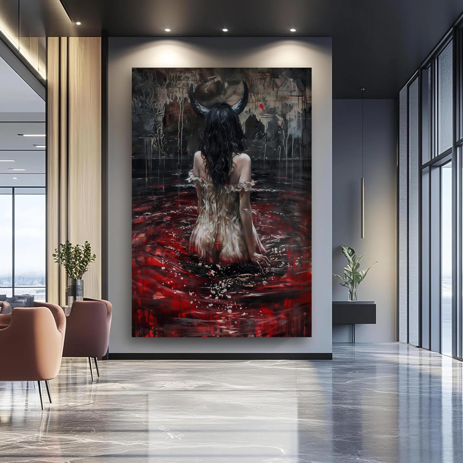 Dark Gothic Wall Decor, Gothic Home Decor, Dark Academia Wall Art, Spooky Female Portrait Creepy Wall Art Ready To Hang (Framed,16×24 inch)