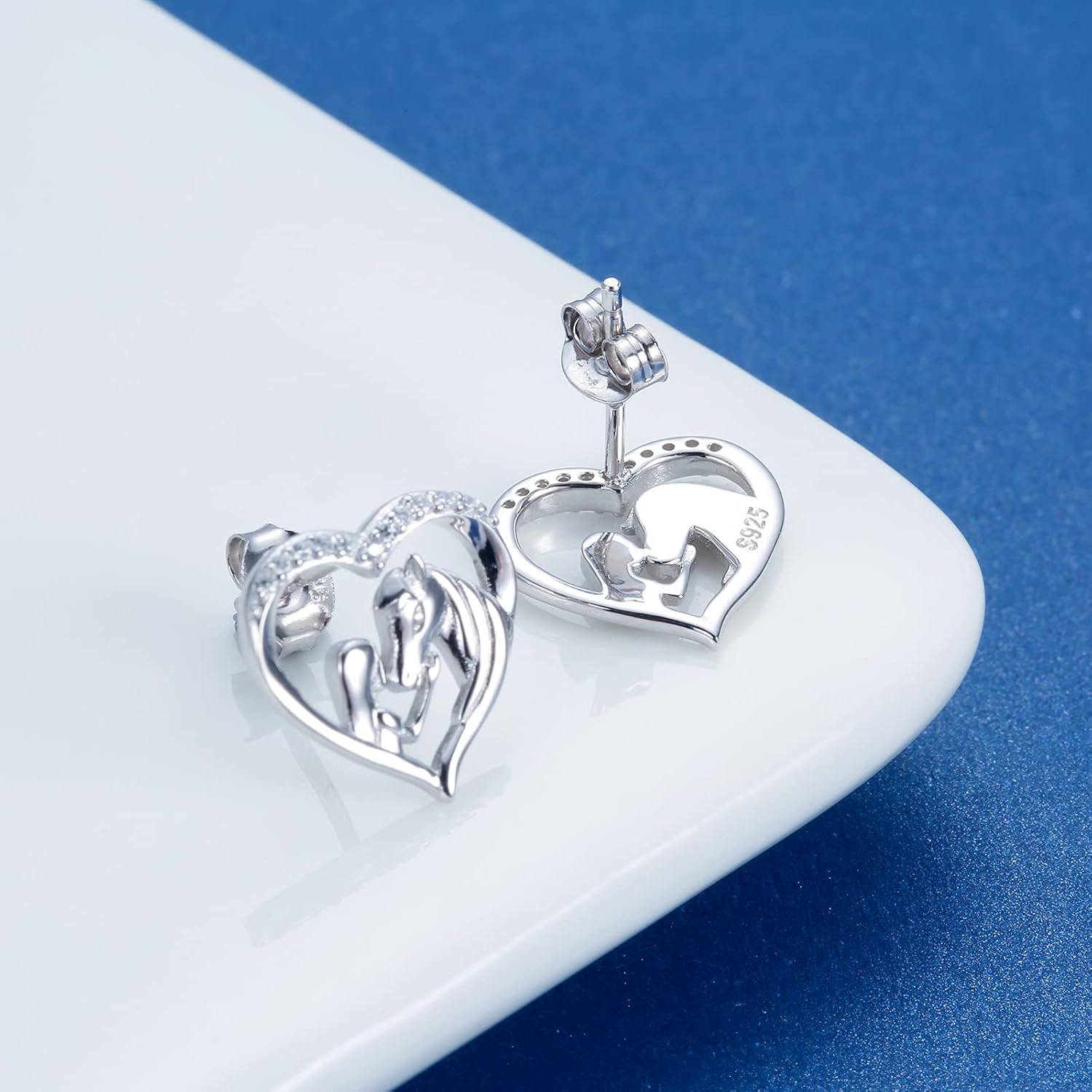 Hypoallergenic Lucky Horse Stud Earrings 925 Sterling Silver Lucky Horse in Heart earrings Embrace Horse earrings Equestrian Birthday Gift - Image 5
