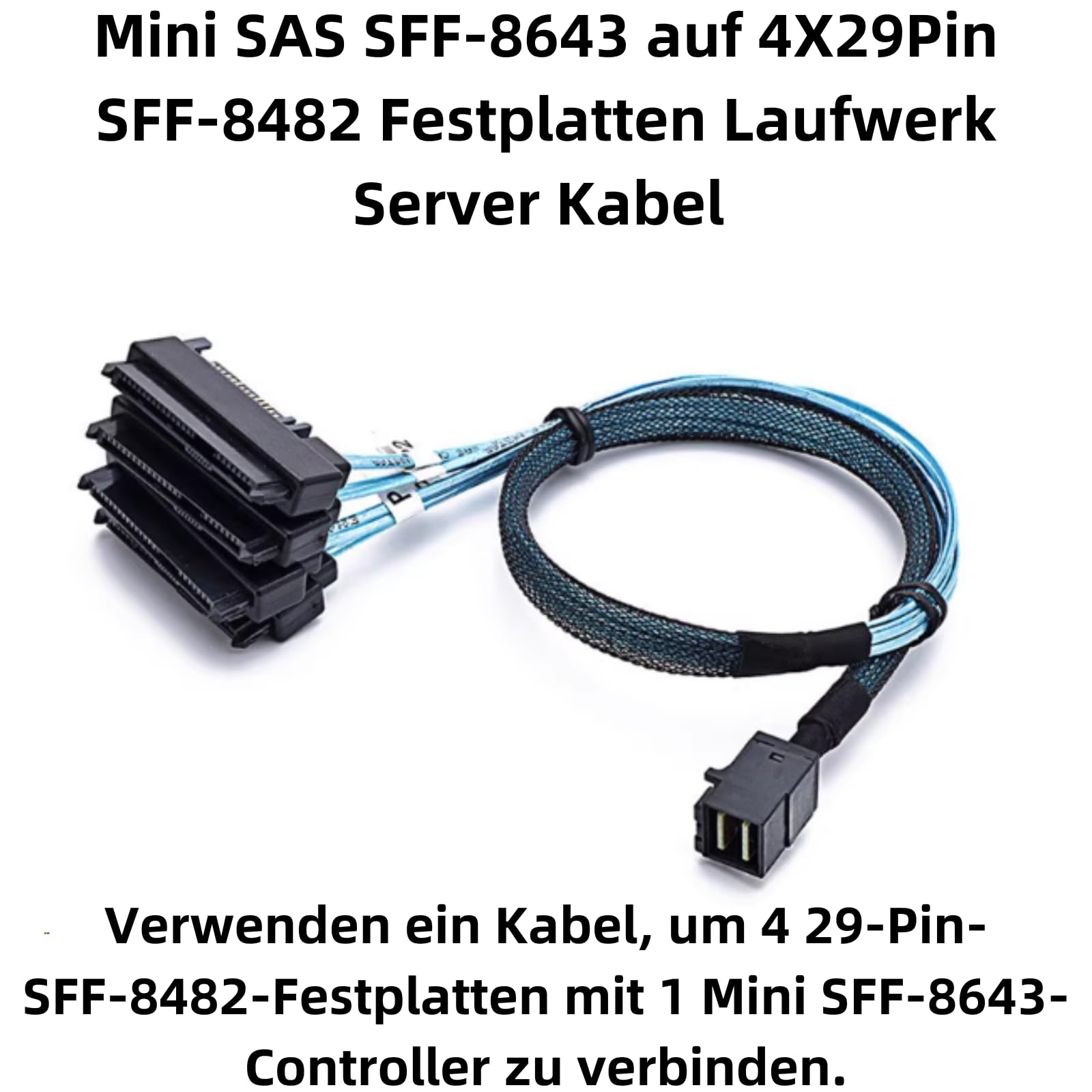 P82CS: 1 m Mini SAS SFF-8643 su 4 SFF-8482 e 4 cavi splitter SATA 15 pin – connettore di alimentazione per dischi rigidi