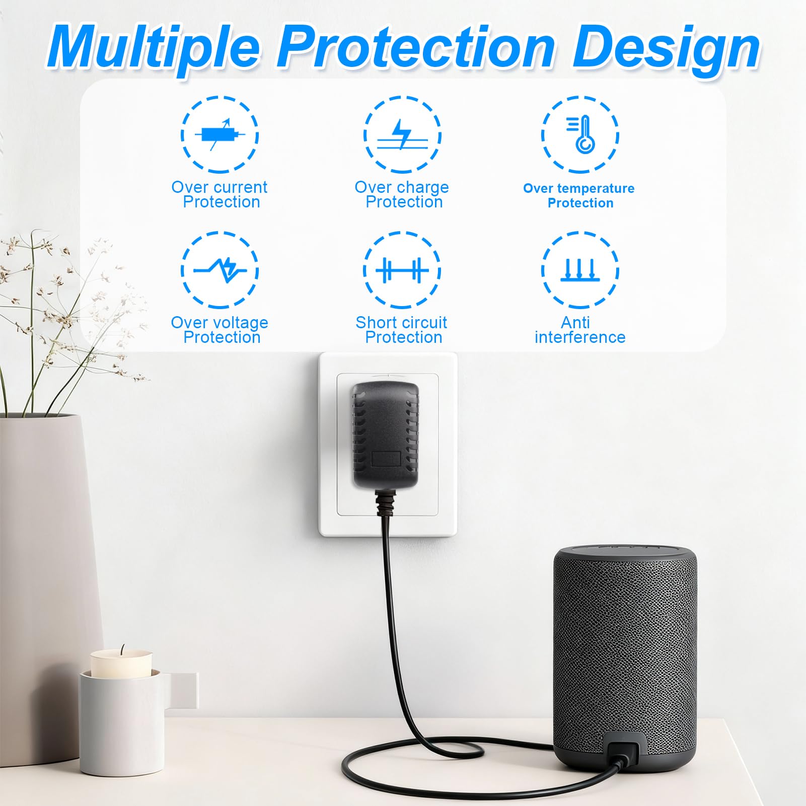 Alimentatore 24V 1A Universale con Connettore DC 5,5x2,5 mm Compatibile 5,5x2,1 mm, Adattatore AC 100–240V a DC 24 Volt per Strisce LED, Telecamere CCTV, Router, Dispositivi Industriali