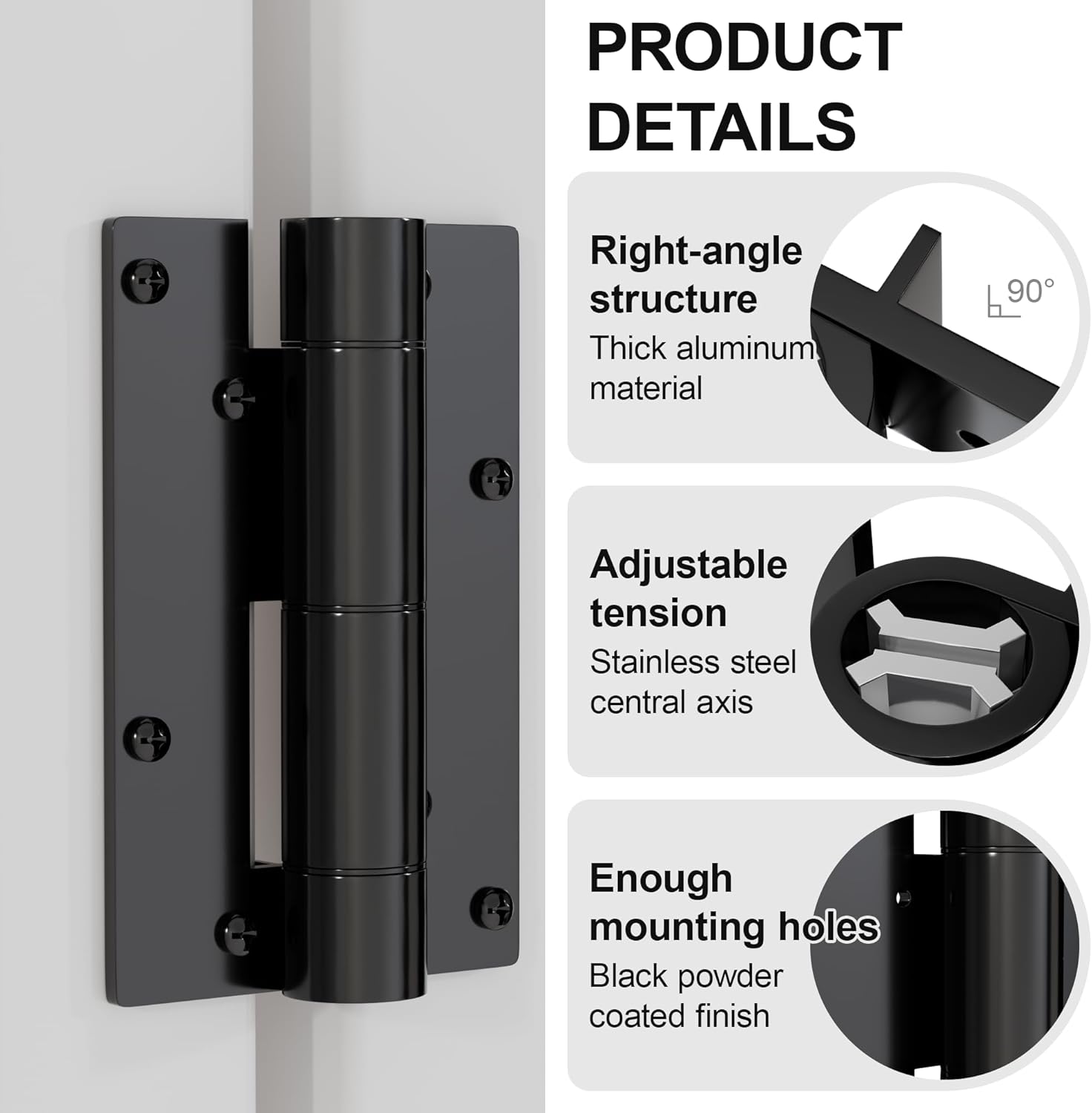 4 Pack Self Closing Hinge 5-3/4" Matte Black Auto Close Door Hinges，Adjustable Commercial Grade Auto Self-Closing，Aluminum Gate Hinges for Metal Gates