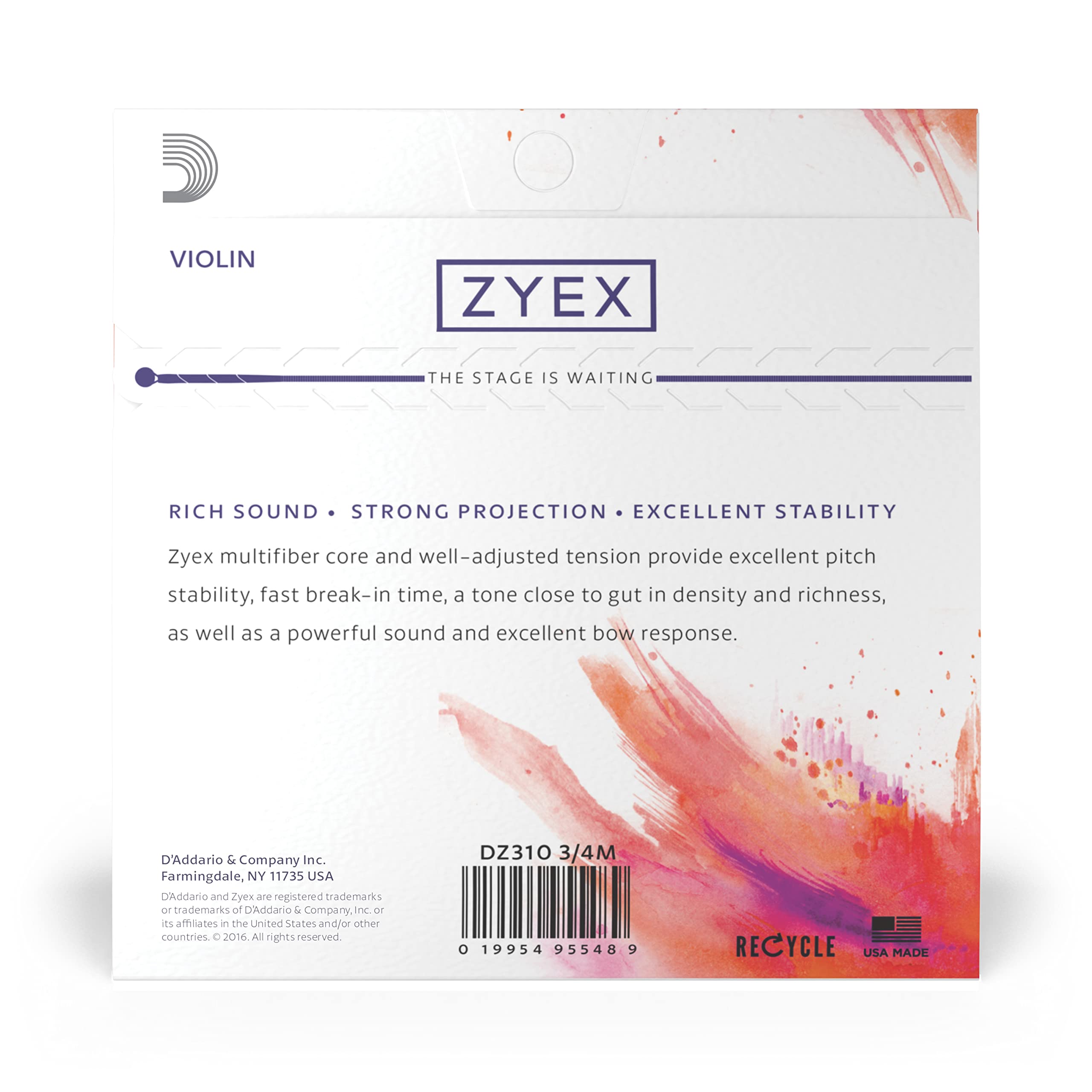 Set di corde D'Addario Zyex per violino, scala 3/4, tensione media