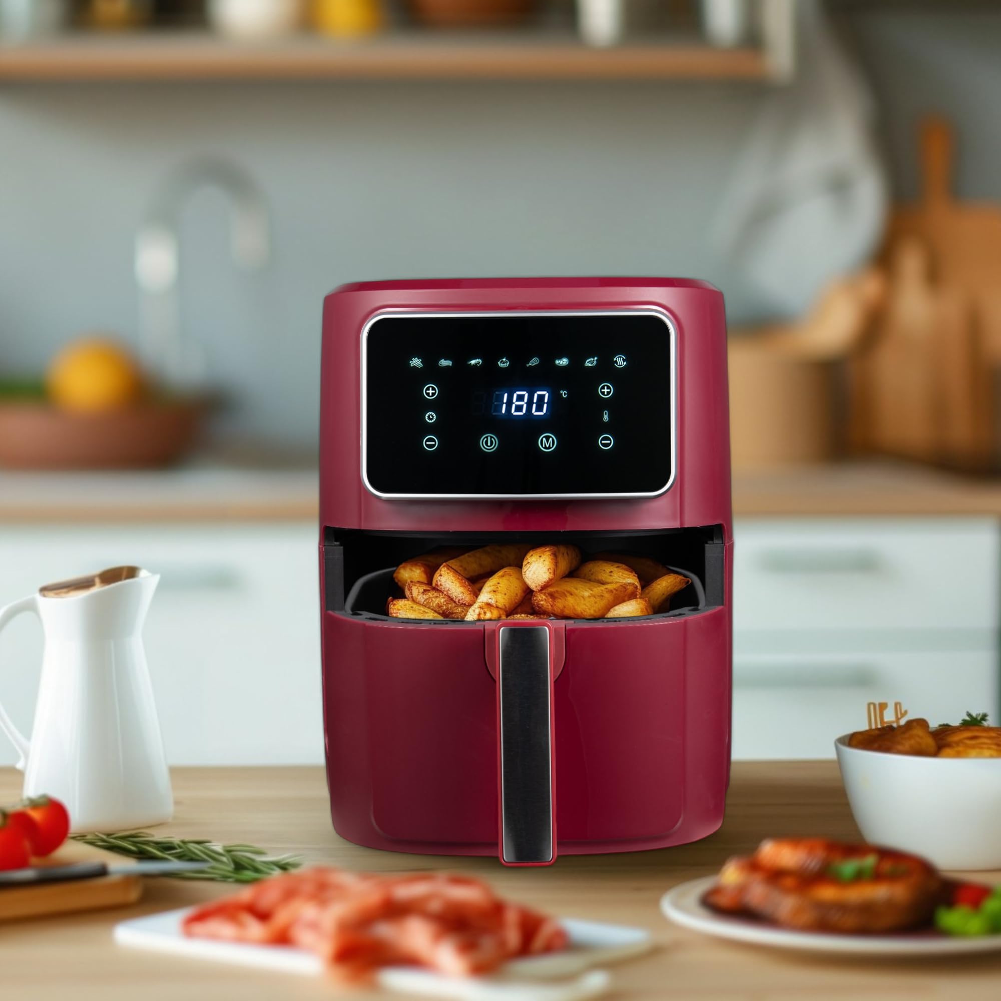 BERGNER MAROON - Friggitrice ad aria 1800W 6,9L - 8 programmi di cottura - Timer fino a 30 min - Controllo temperatura 80-200°C - Rivestimento Ceratech - Finitura opaca - Con cestello grill
