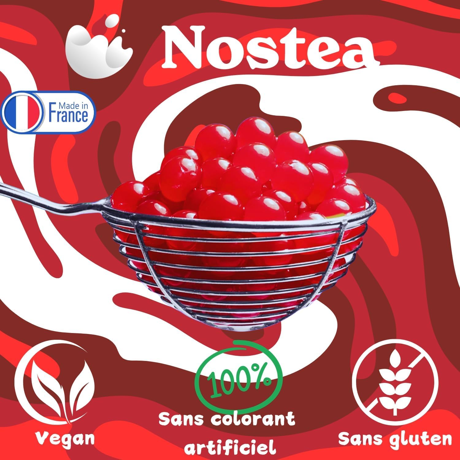 Nostea - Set di 3 vasetti, Perle per Bubble Tea Tropical, Pesca, Fragola – Popping Boba 100% Vegano, Senza Glutine - Perle al Succo di Frutta per Tè, Bevande - Produzione Francese - 3x 450 gr