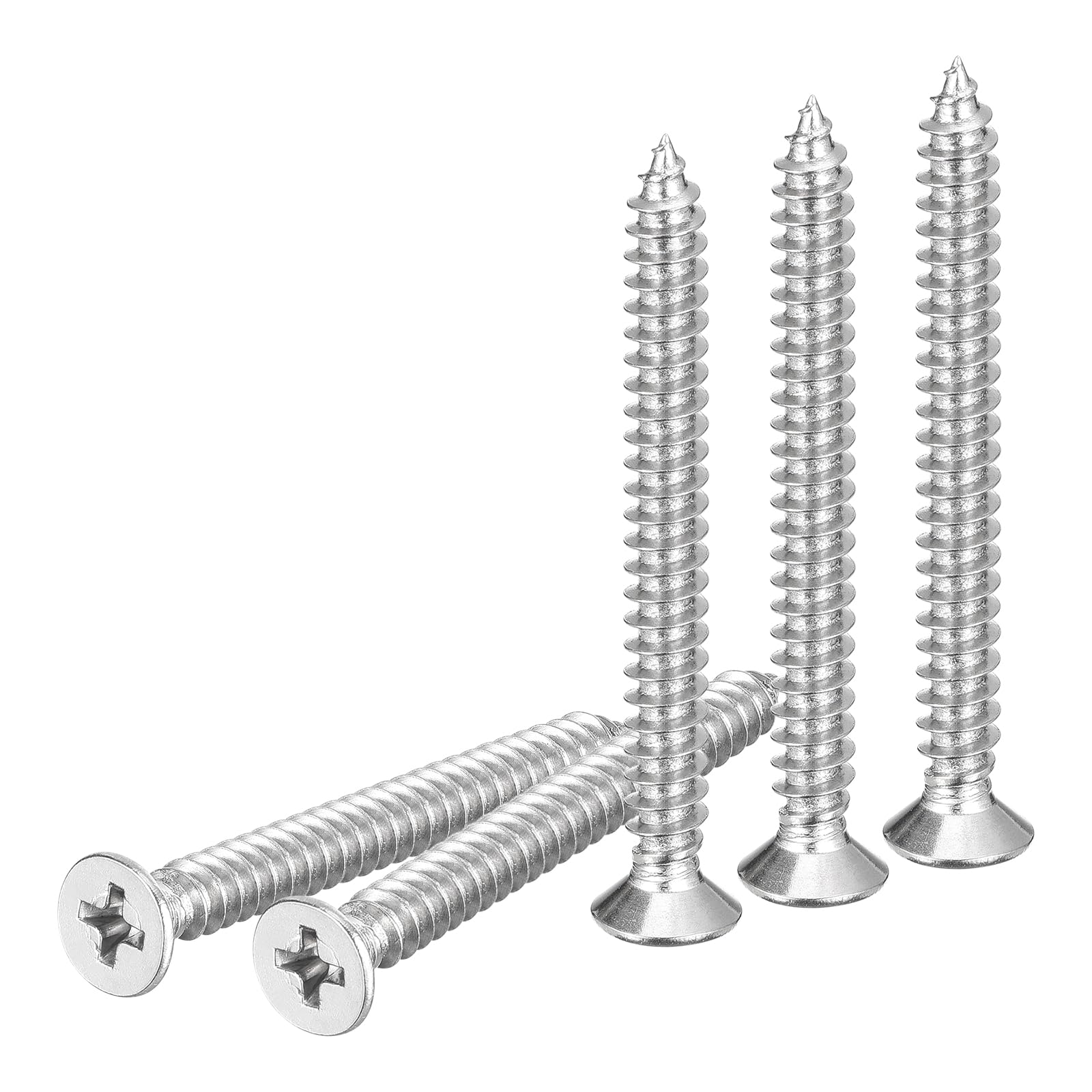 DTGN 20Pcs M6x60mm Flat Head Wood Screws, 304 Stainless Steel Phillips Self Tapping Screws - Good for Woodworking Furniture - Silver