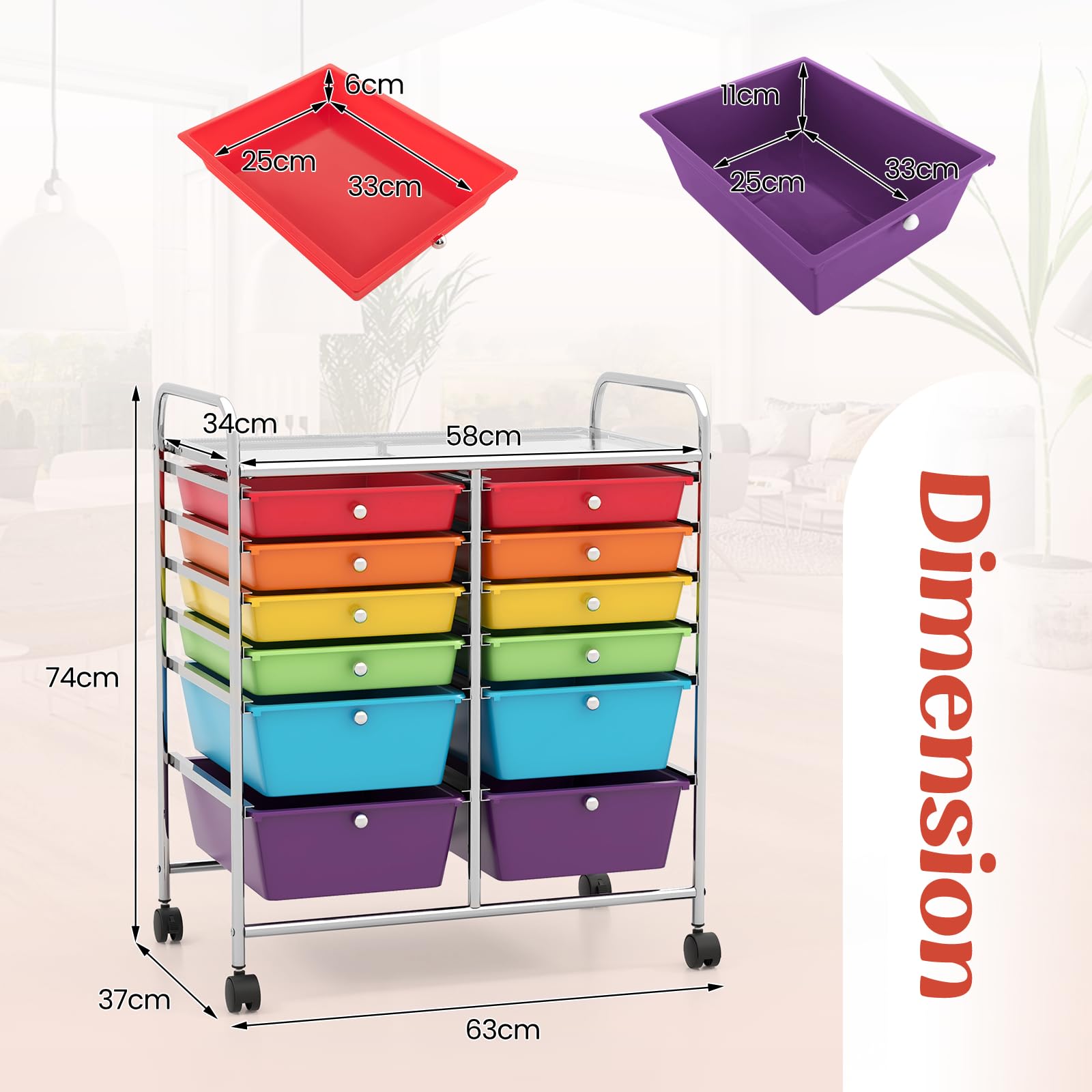Carrito multiusos de 12 segundos con ruedas Lockab, versátil para manualidades de oficina en casa, carrito práctico y colorido