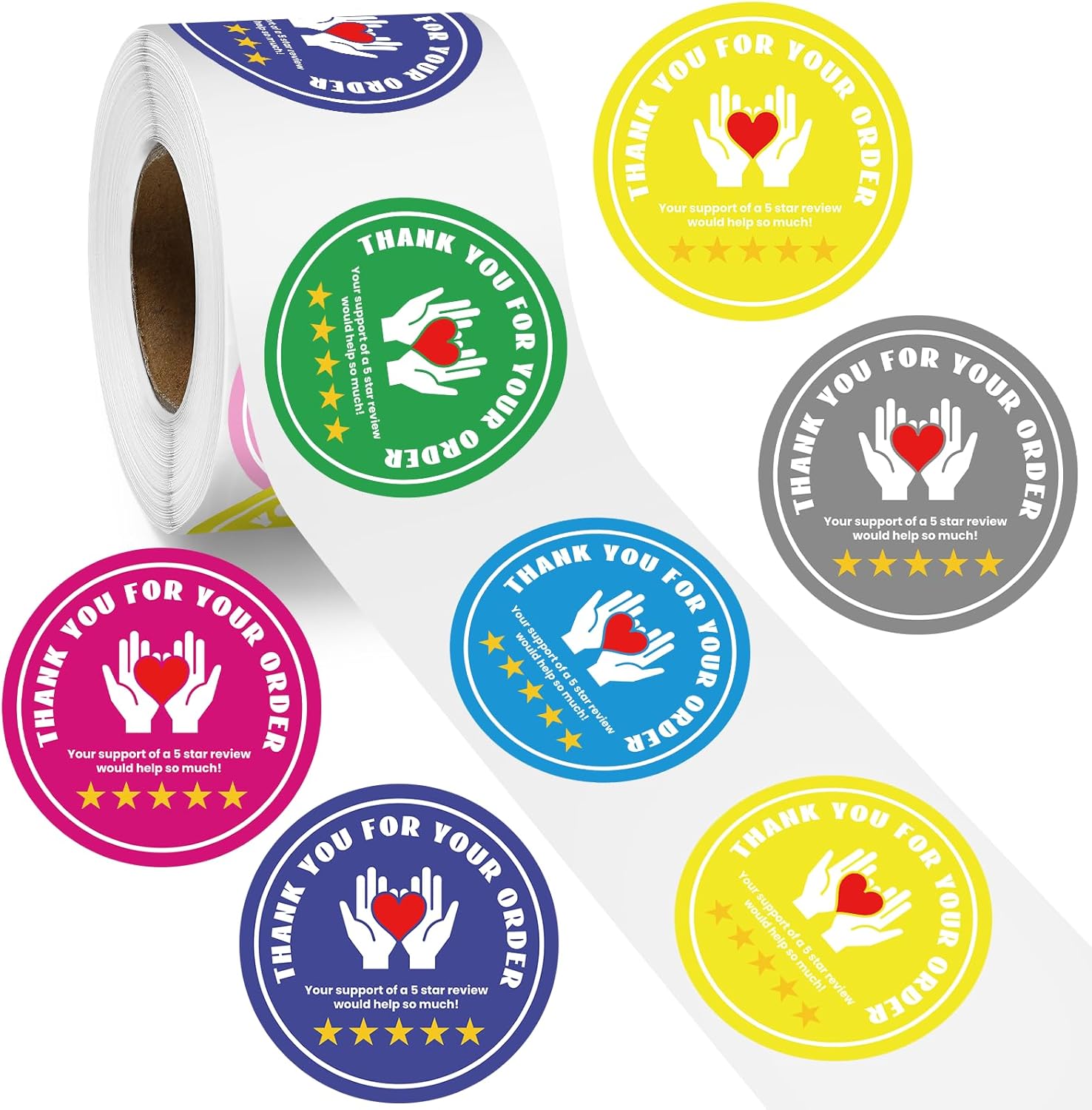 Fulmoon 2 Inch Thank You for Your Order Stickers 5 Star Review Delivery Labels Freshness Food Delivery Accessories 5 Star Rating Reminder for Shopper Grocery Takeout Driver(Round,Black,1000 Pcs)