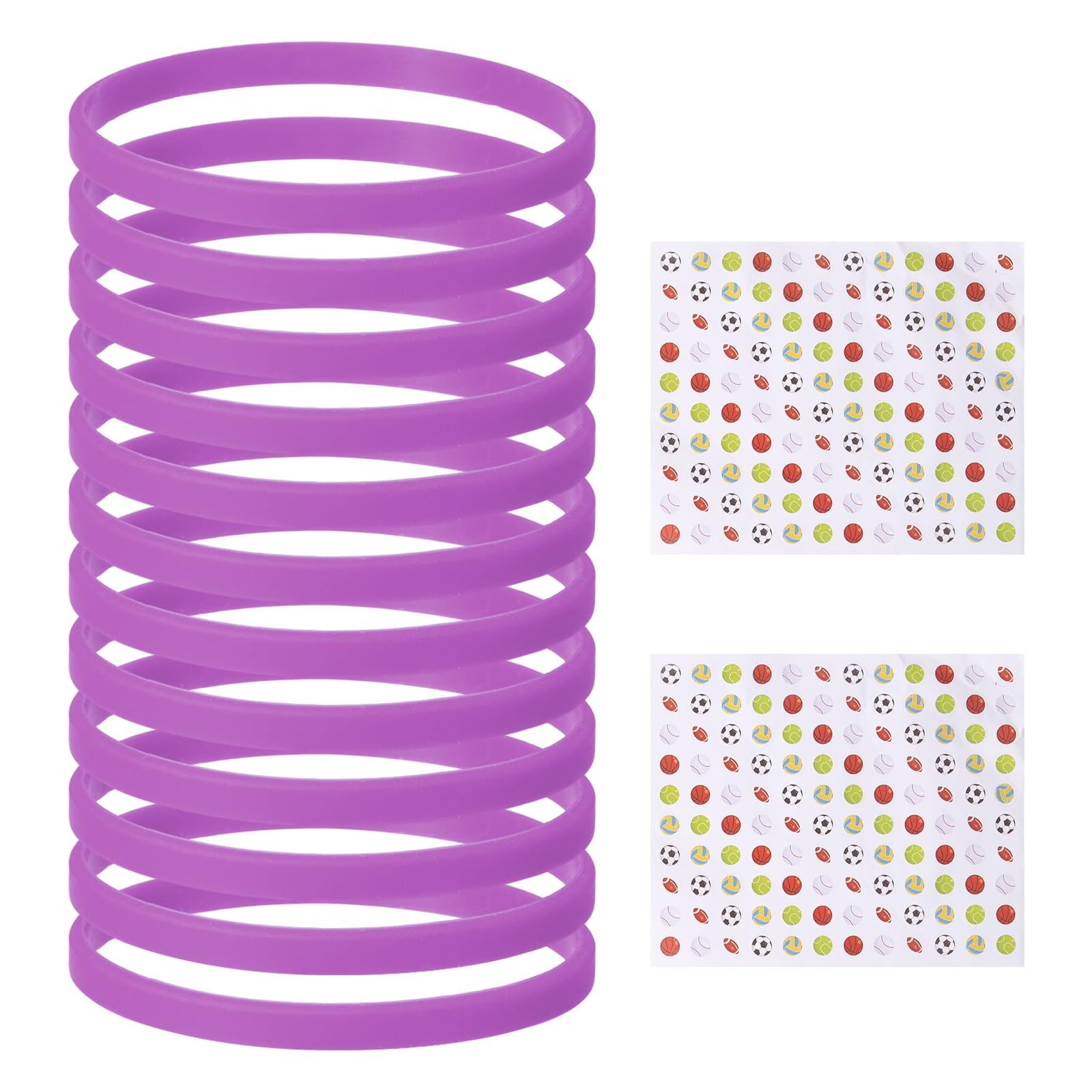 YELARXI Silicone Bracelets, Dia 14-19cm Solid Color Rubber Wristbands, Blank Stretch Bands with Sports Stickers 12 Pcs & Purple -Fitting For(Basketball/Men/Women/Party/Sports Train)