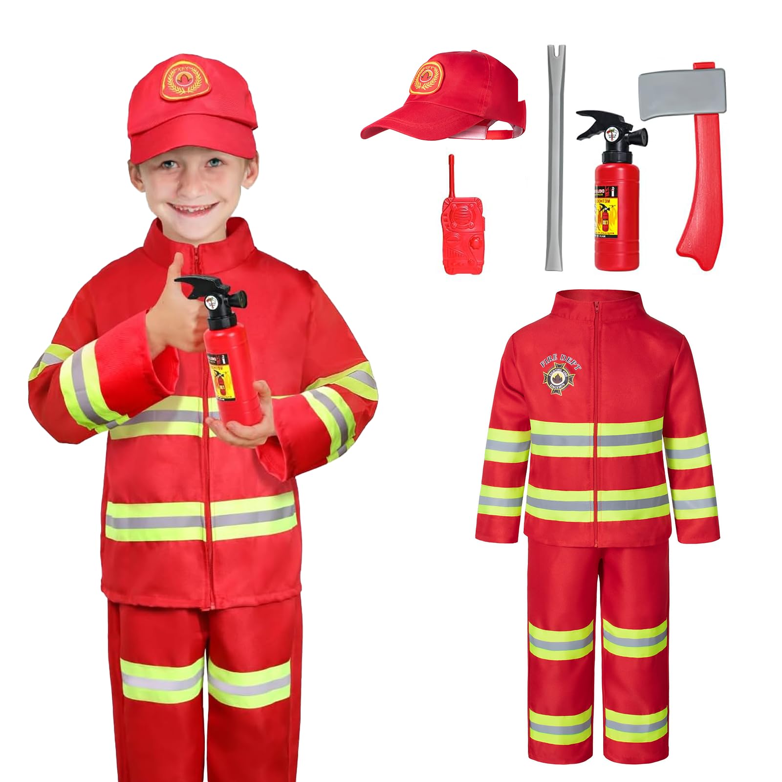 Firefighter Costume Accessories - Kids Fireman & Police Costume, Halloween Dress Up with Firefighter Outfit