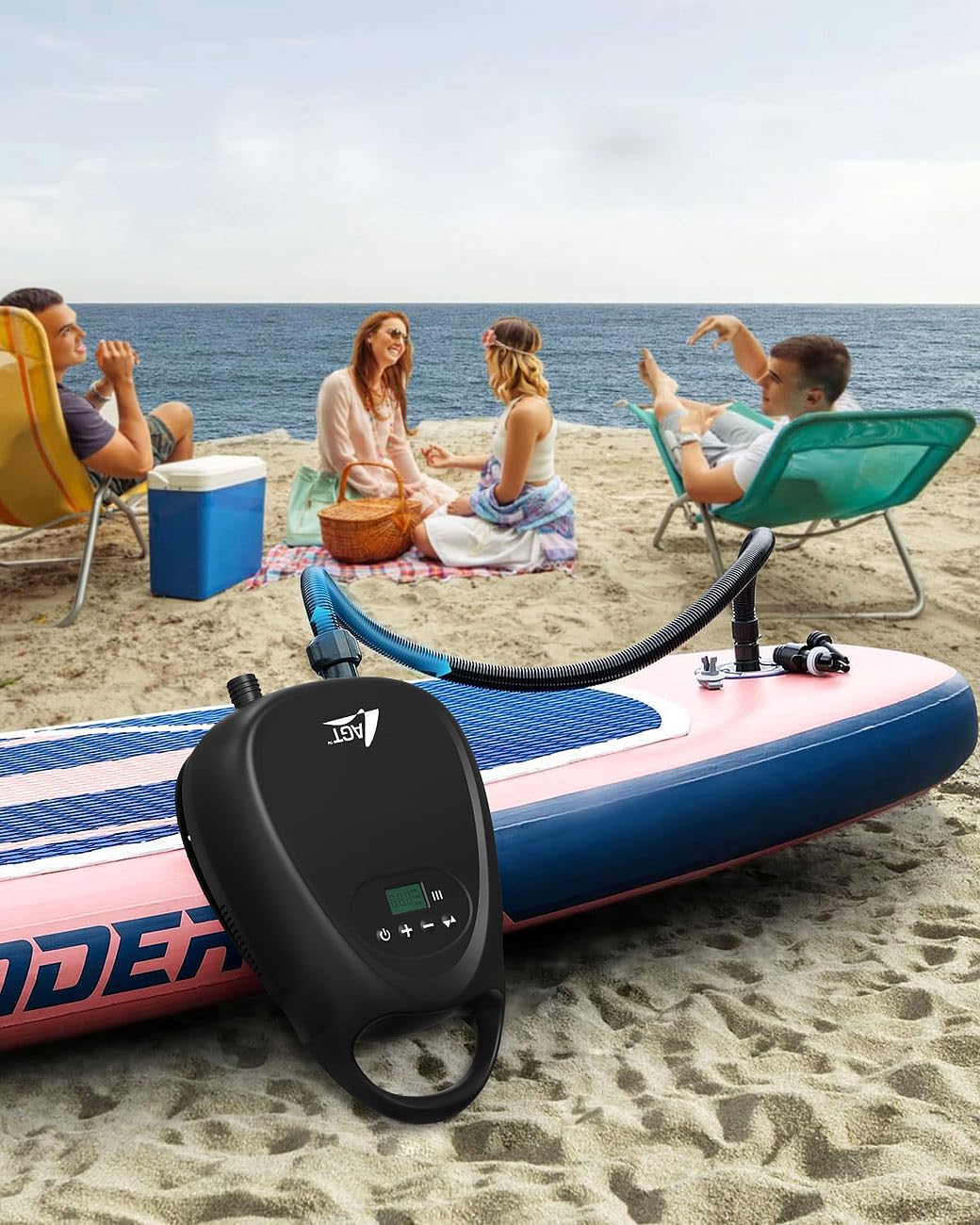 AGT Akkupumpe für SUP: Akku-Luftpumpe für SUP-Boards, 70 l/Min., 12 V, 1,38 bar/20 psi (Pumpe elektrisch, Luft-Pumpe, Board)