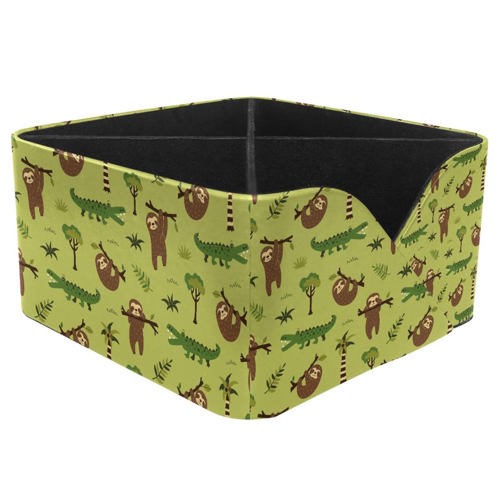 KengjuTesu Cute Animals Sloths and Crocodiles Pattern Desktop Organizer Pen Holder, Rectangular Pencil Cup for Office, Study and Makeup Stations