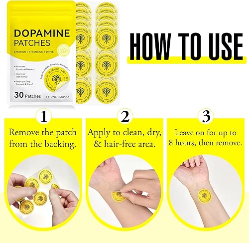 Miniatura 7 de Parches de dopamina, apoyo al estado de ánimo y la positividad, fórmula a base de plantas, apoya el equilibrio de dopamina y serotonina, 30 parches