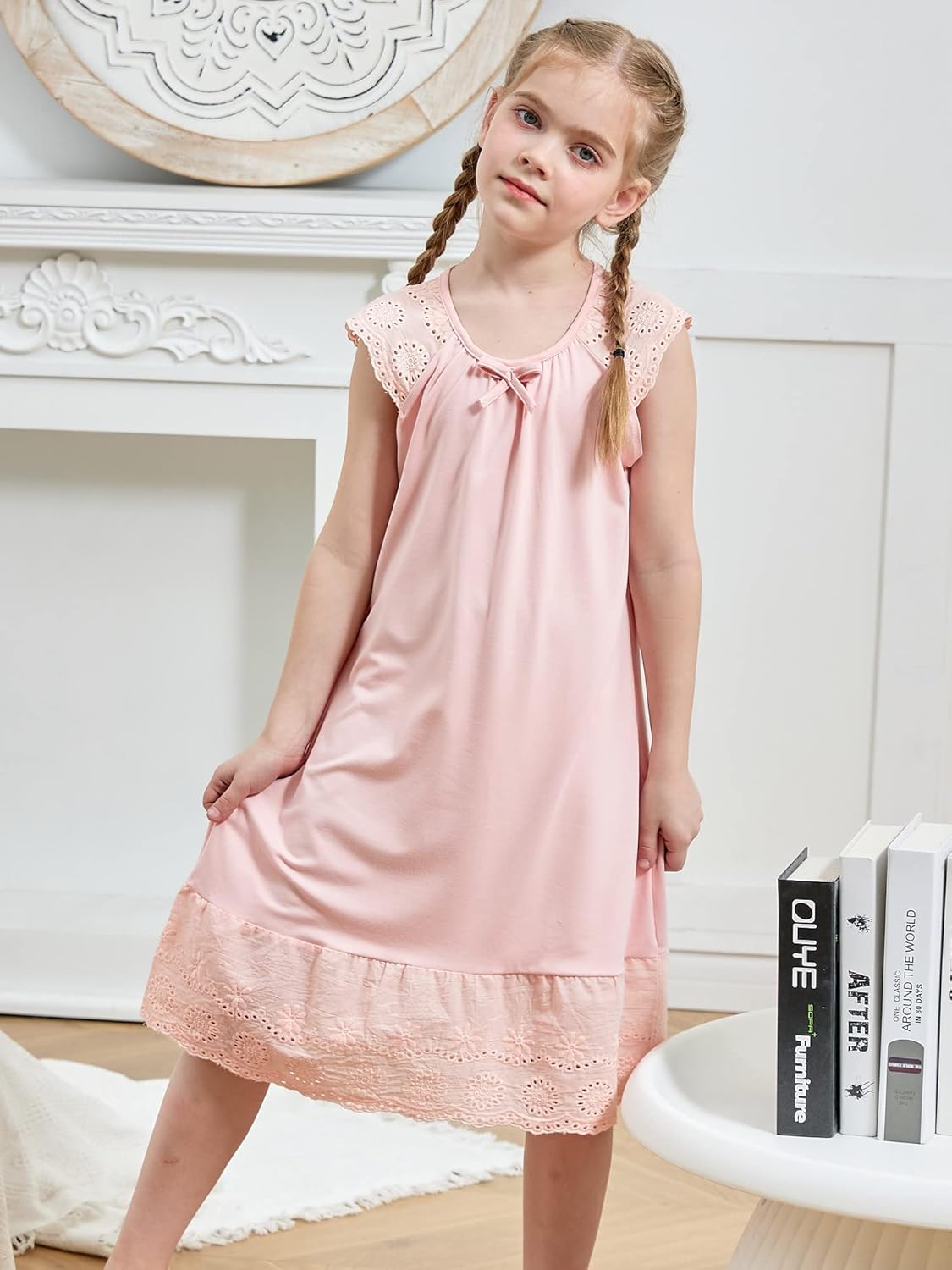 Vieille Girls Nightgowns Cute Princess Sleepwear Flutter Sleeve Pajamas Nightie Dress 5-12 Years - Image 2