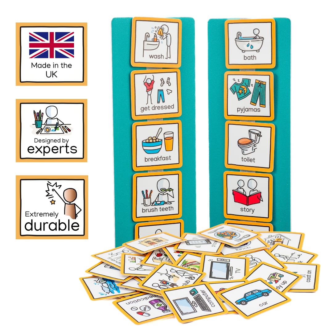 Visual Timetable Children's Routine Chart with 35 communication cards to support transition for autism, adhd, down's syndrome, speech and language delay. (Visual Timetable for Children at Home)