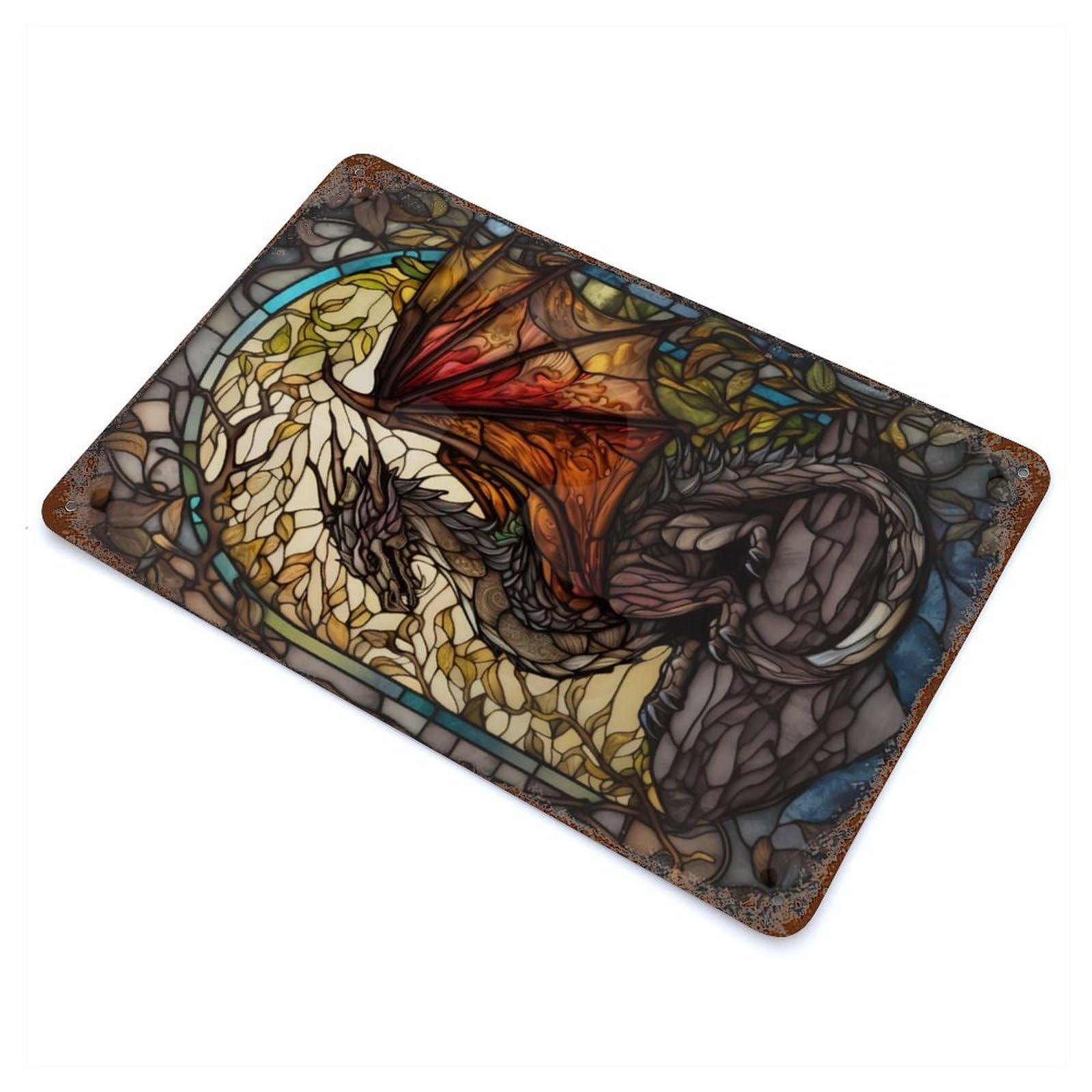 Dragon in A Glass Rust Effect Tin Sign 11.8"x7.9", Vintage Wall Decor for Garage, Pub Or Kitchen