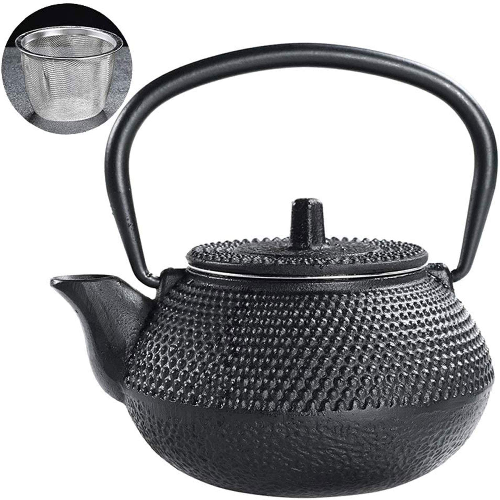 0,3 L Kleiner Japanischer Gusseisen-Teekanne Mit Edelstahlinfuser Für Eine Person, Hobnail-Tetetubin-Kessel Für Tee, Schwarz