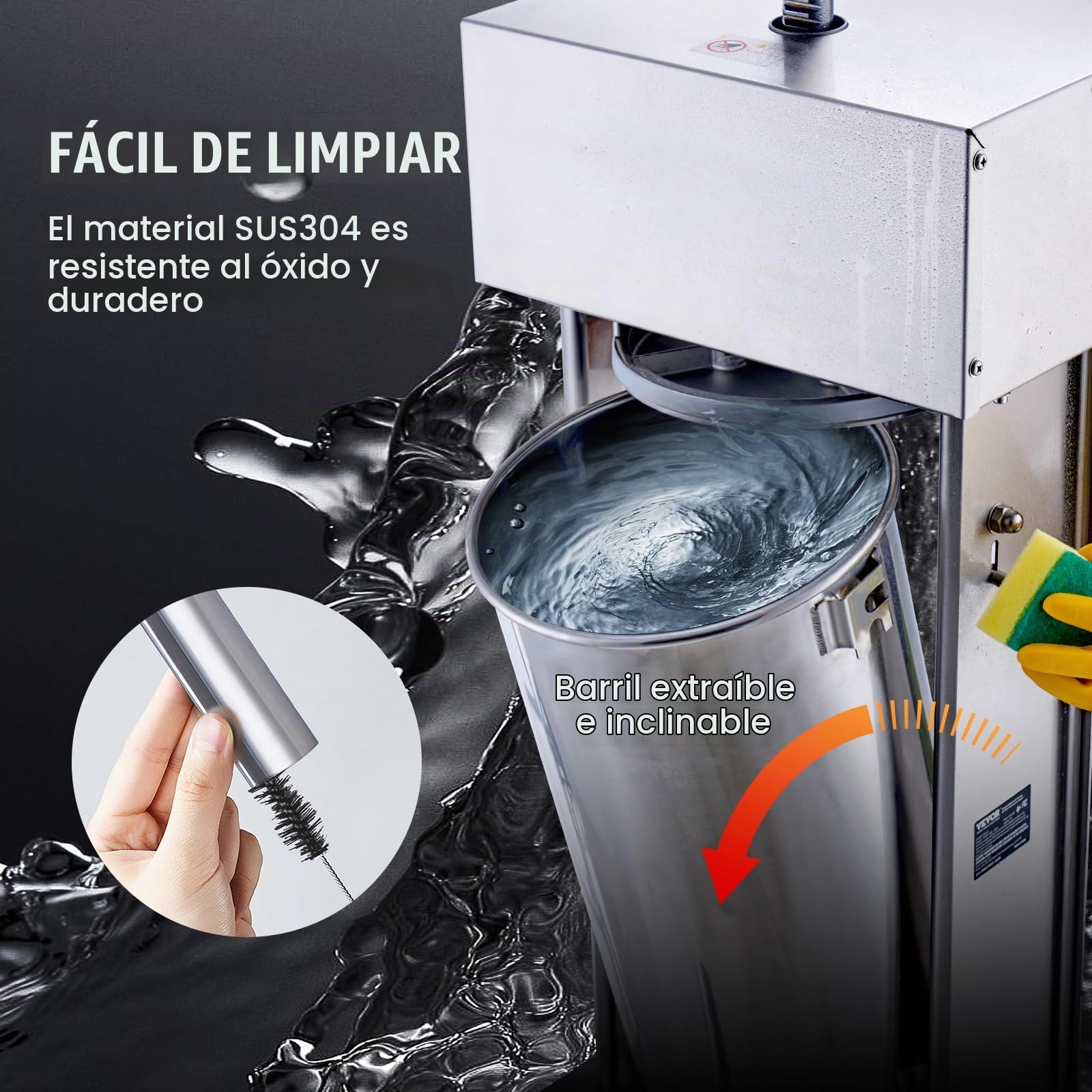 VEVOR Embutidora Eléctrica de Salchichas Vertical de 25 L, Motor de 400 W, Control de Velocidad Continuo y Pedal, Fabricada en Acero Inoxidable 304 Apto para Uso Alimentario, 460 x 420 x 930 mm